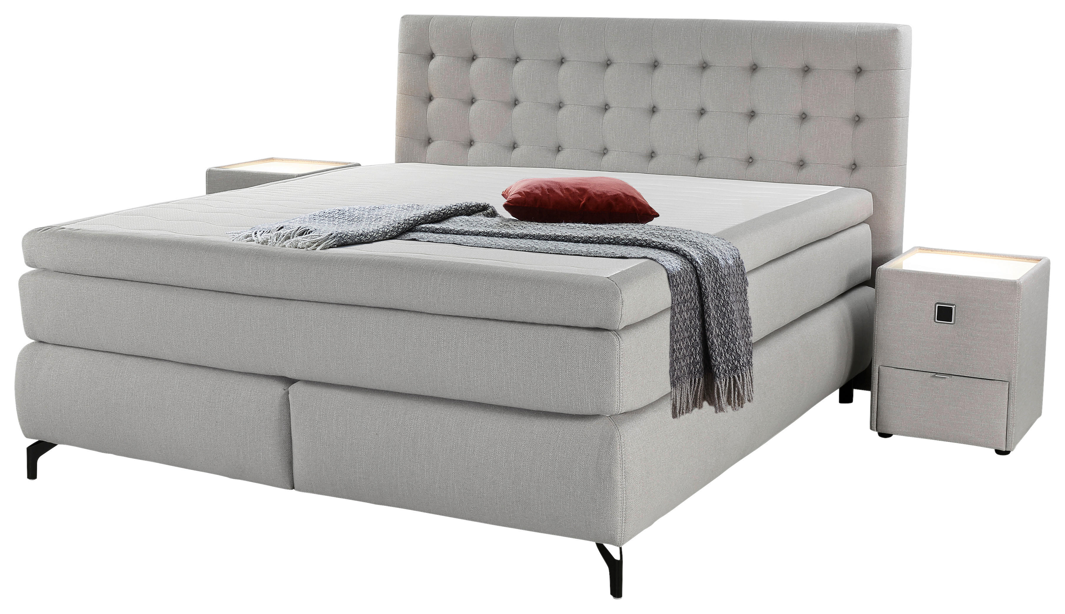 Boxspringbett  hellgrau Flachgewebe Liegefläche B/L: ca. 180x200 cm Jessica_Boxspringbett - hellgrau/schwarz (194,00/122,00/216,00cm)