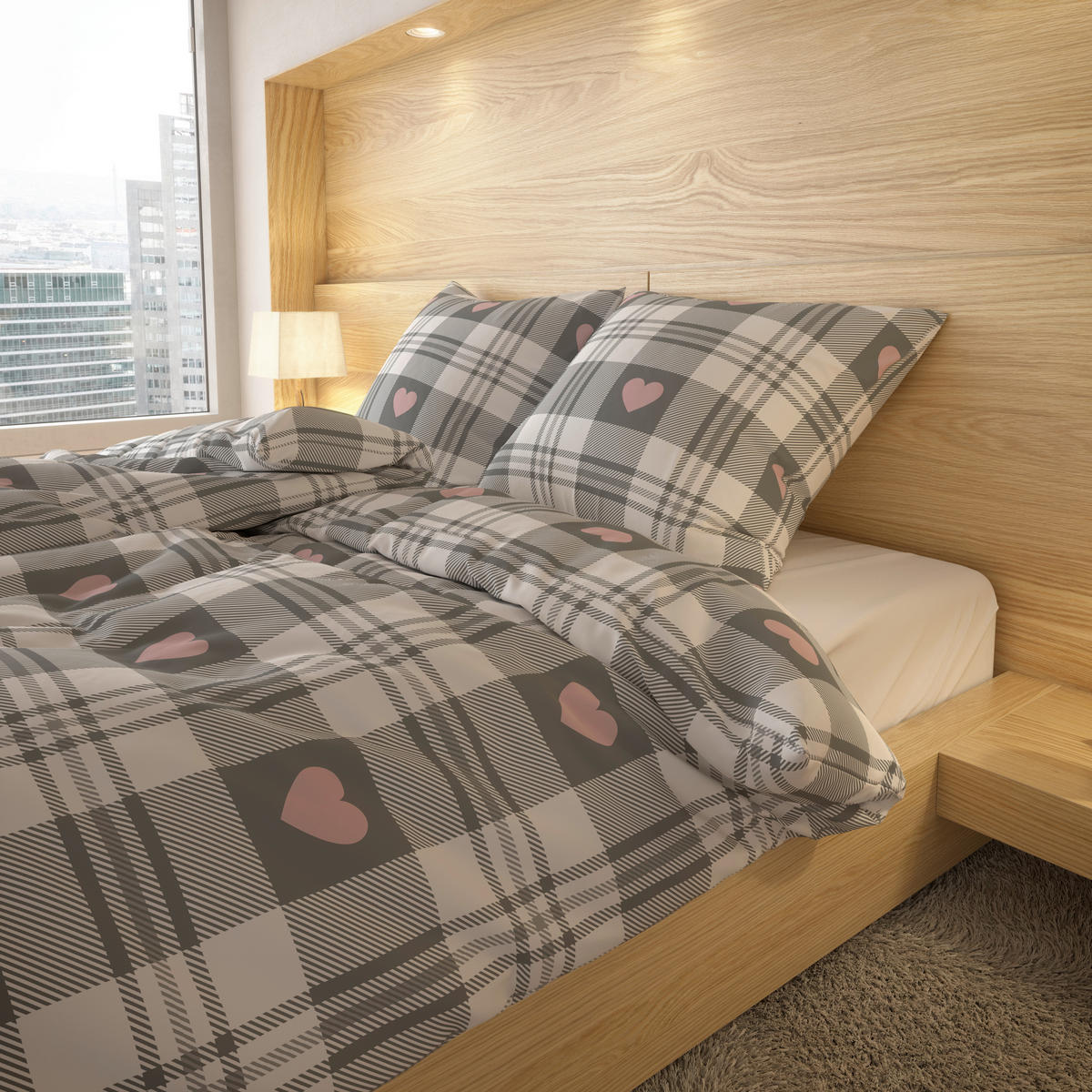 Microfaser Bettwäsche Fleece Bettwäsche_Fleece Herzen 135x200cm - rosa/grau (135,00/200,00cm)