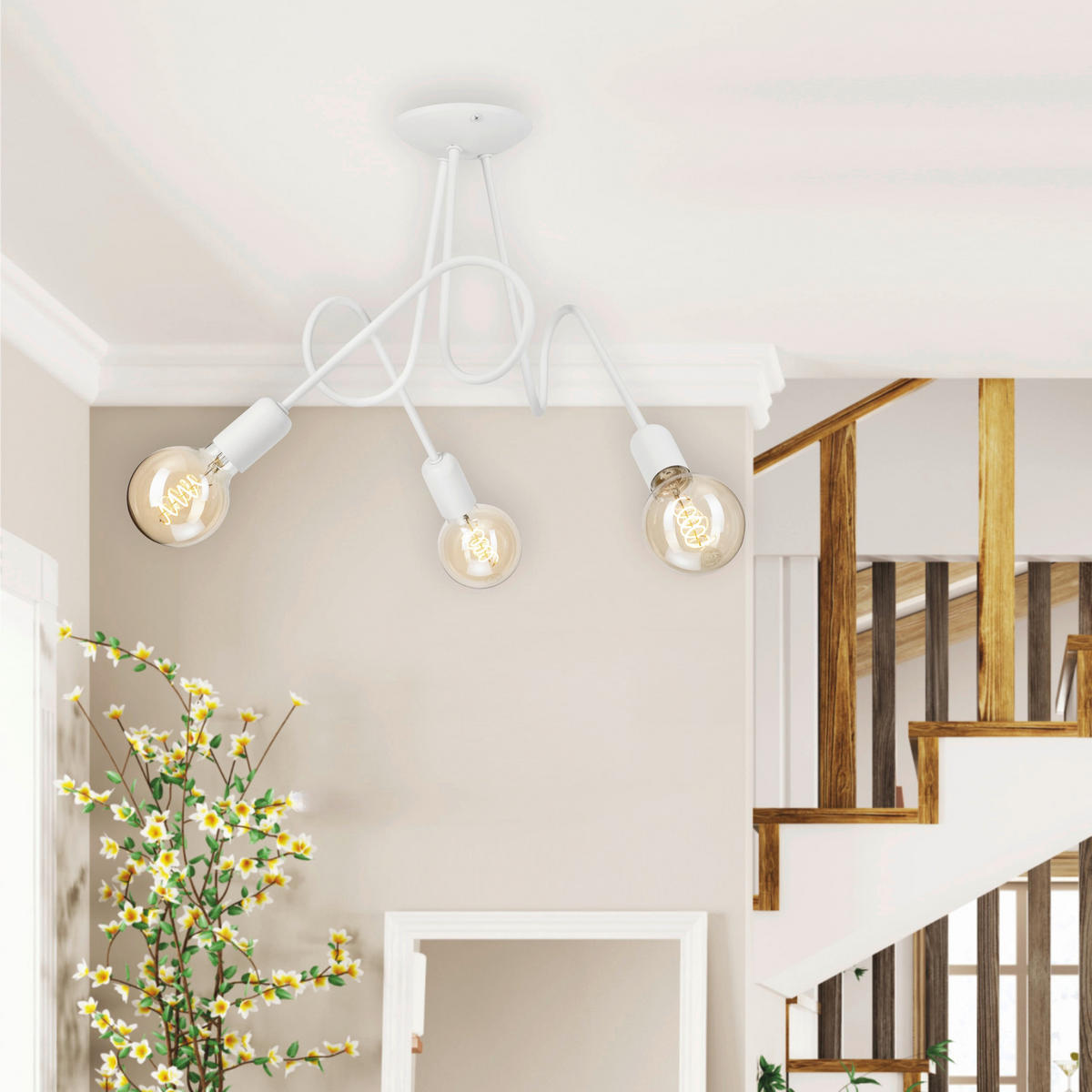 Lamkur Kronleuchter weiß Stahl B/H/L: ca. 39x54x54 cm E27 3 Brennstellen Lizzy - weiß (54,00/39,00/54,00cm) - Lamkur