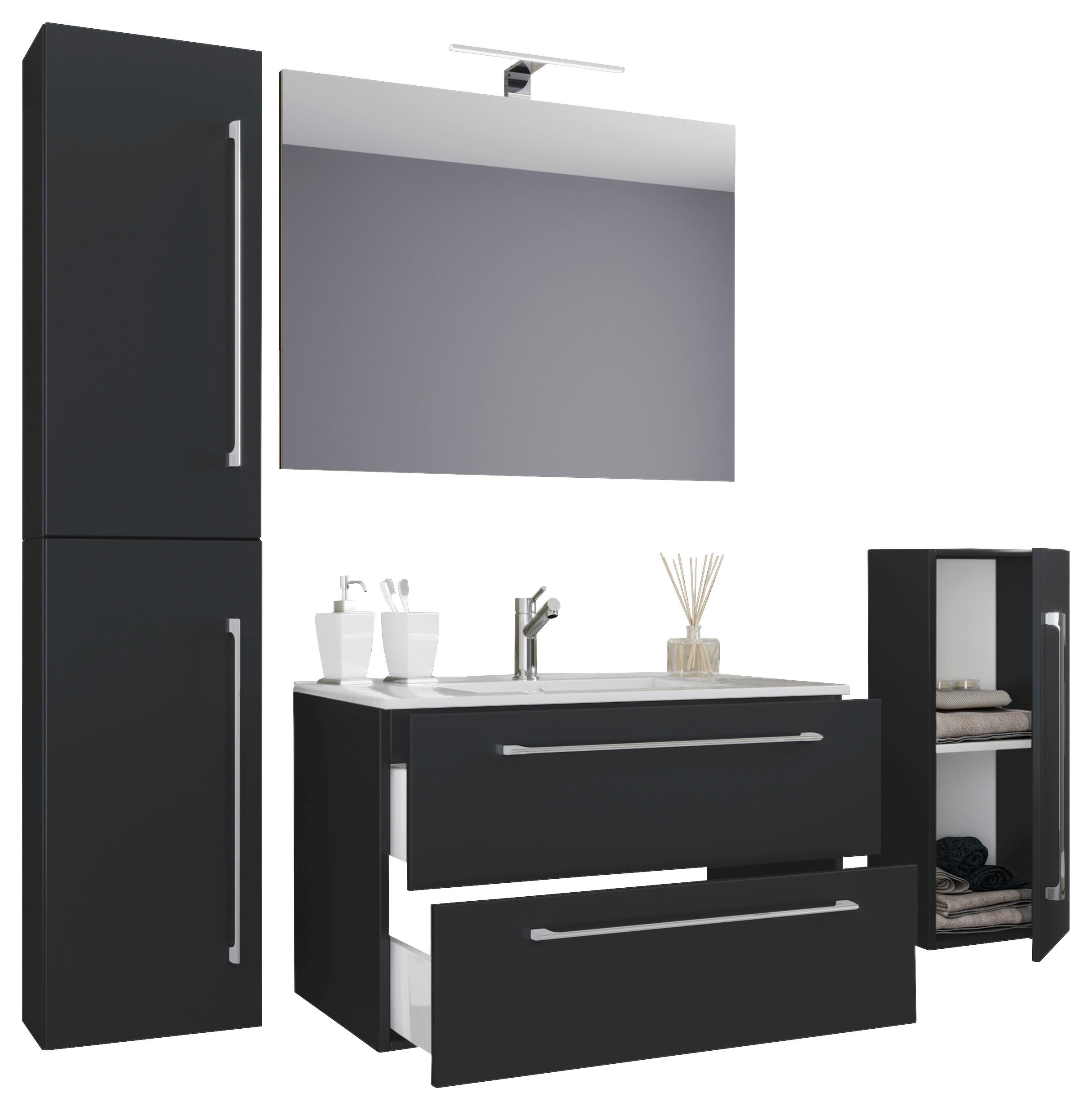 Waschplatz 5tlg-Badinos schwarz B/H/T: ca. 80x50x46 cm 5tlg-Badinos - schwarz (80,00/50,00/46,00cm) - VCM Möbel