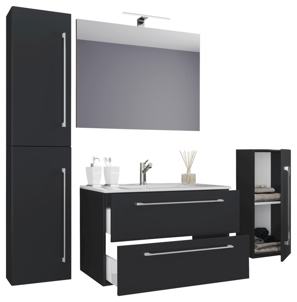 Waschplatz 5tlg-Badinos schwarz B/H/T: ca. 80x50x46 cm 5tlg-Badinos - schwarz (80,00/50,00/46,00cm) - VCM Möbel