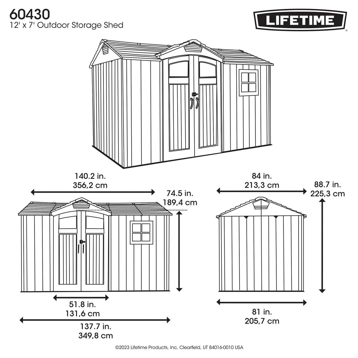 Lifetime Gerätehaus Pluto grau B/H/L: ca. 356,2x225,3x213,3 cm Pluto - grau (213,30/356,20/225,30cm) - Lifetime