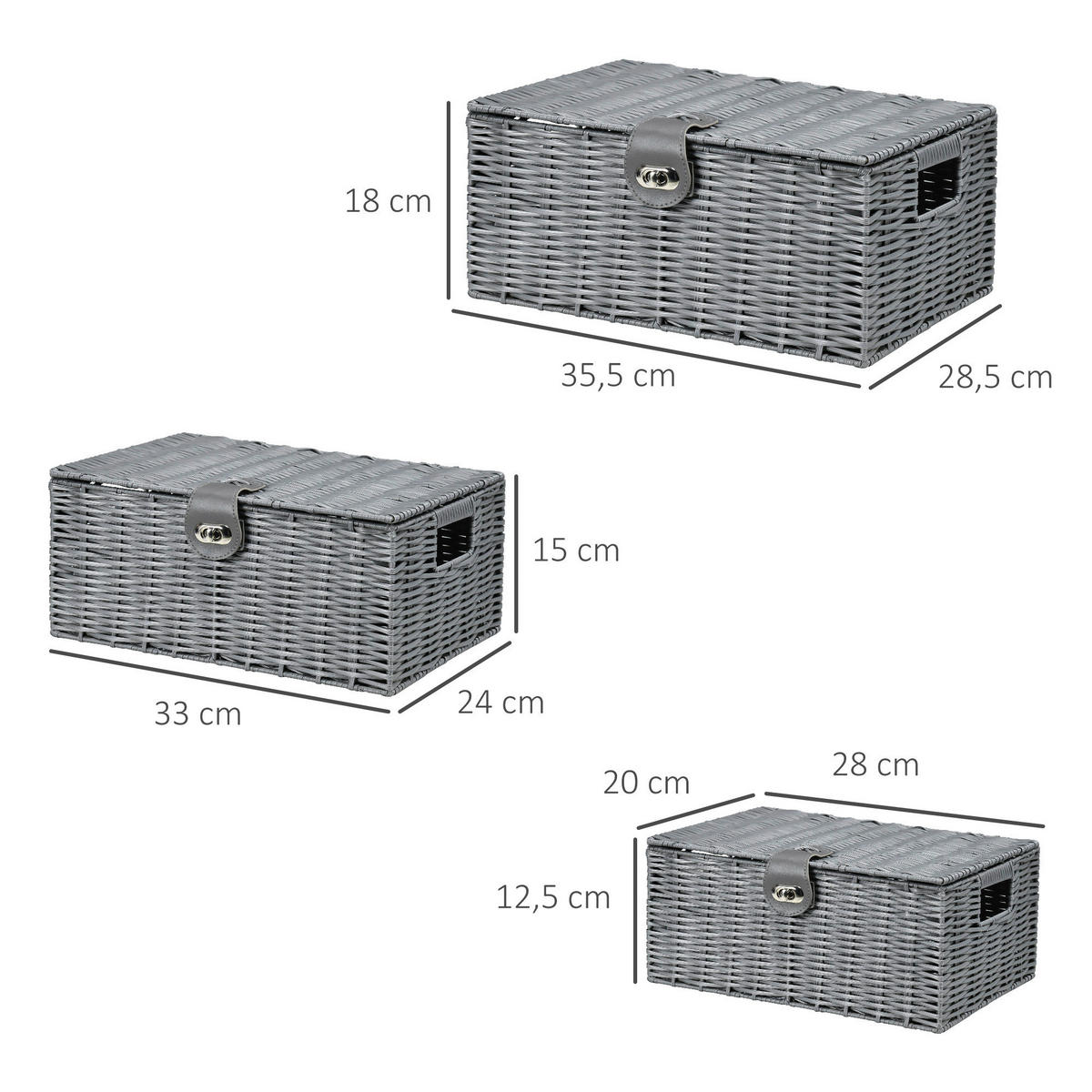 HOMCOM Aufbewahrungskorb grau Metall B/H/L: ca. 28,5x35,5x18 cm Aufbewahrungskorb-Set - grau (18,00/28,50/35,50cm) - HOMCOM
