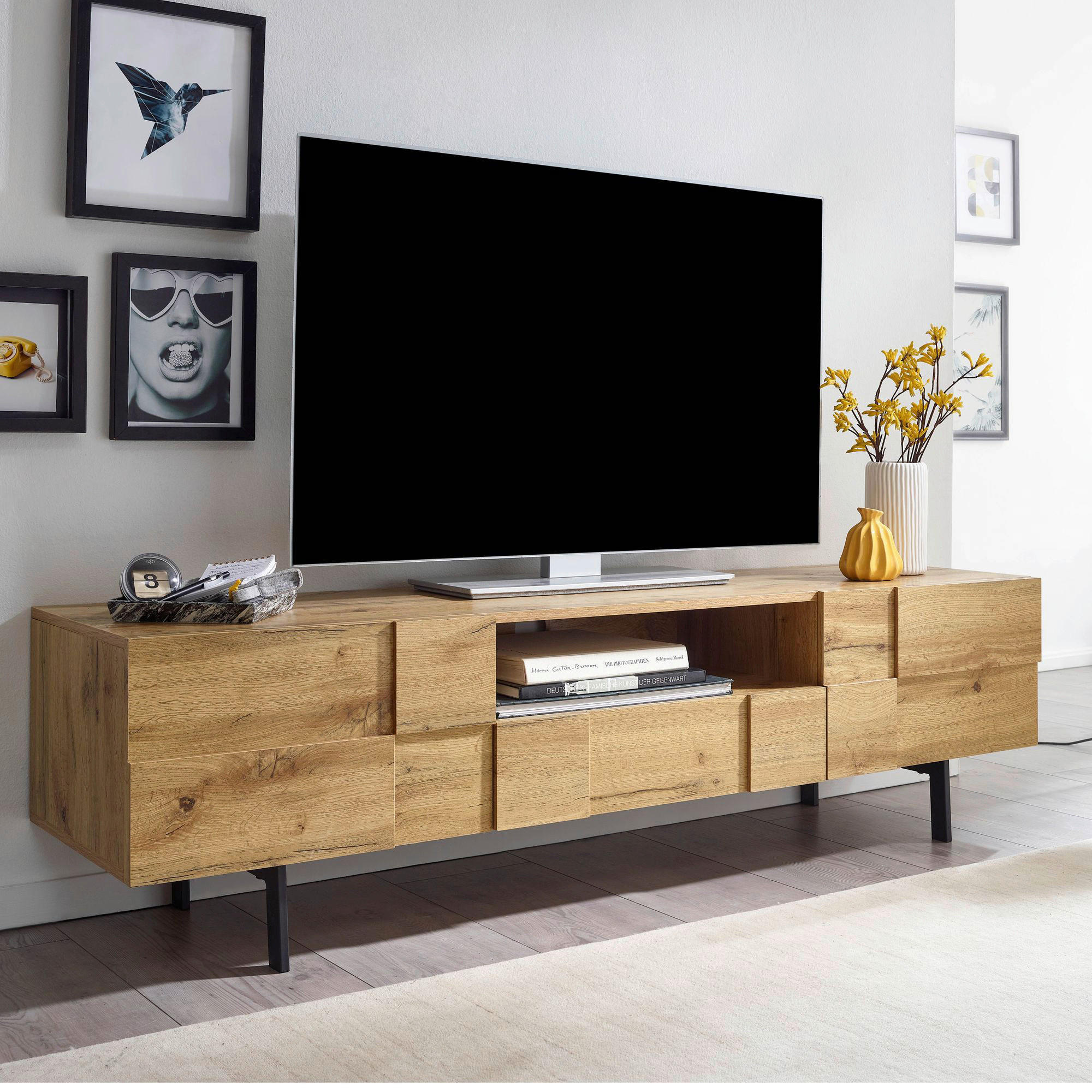 Lowboard Eiche Nachbildung B/H/T: ca. 160x46x43 cm Lowboard - Eiche (160,00/46,00/43,00cm) - Wohnling