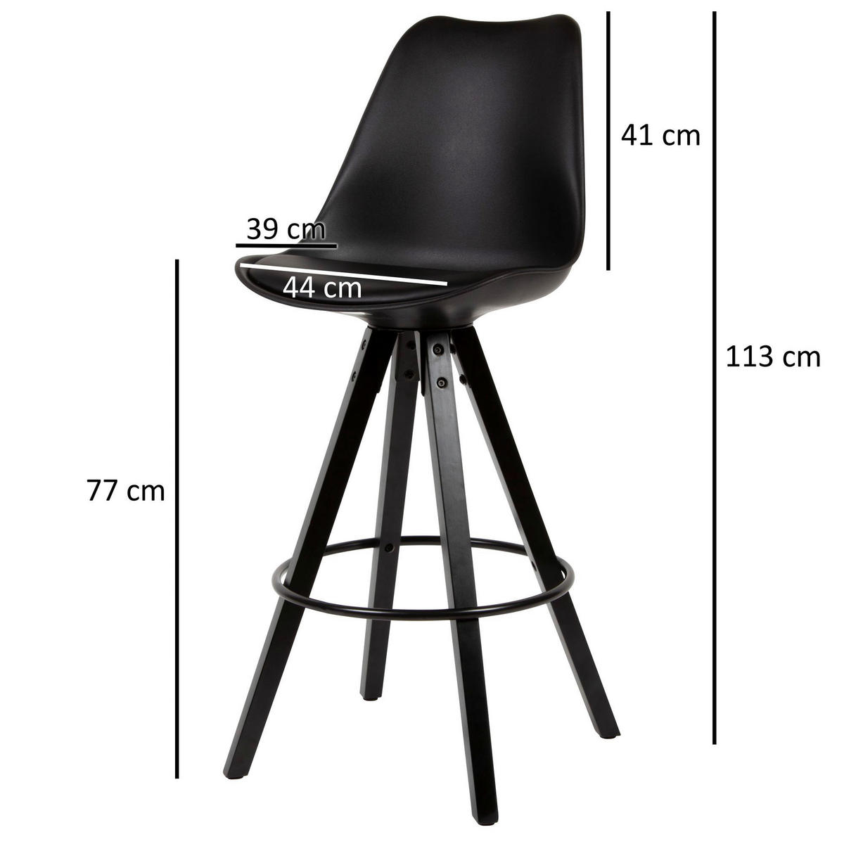 Barhocker 2er-Set schwarz Kunstleder Echtholz B/H/T: ca. 44x113x39 cm 2er-Set - schwarz (44,00/113,00/39,00cm) - Wohnling