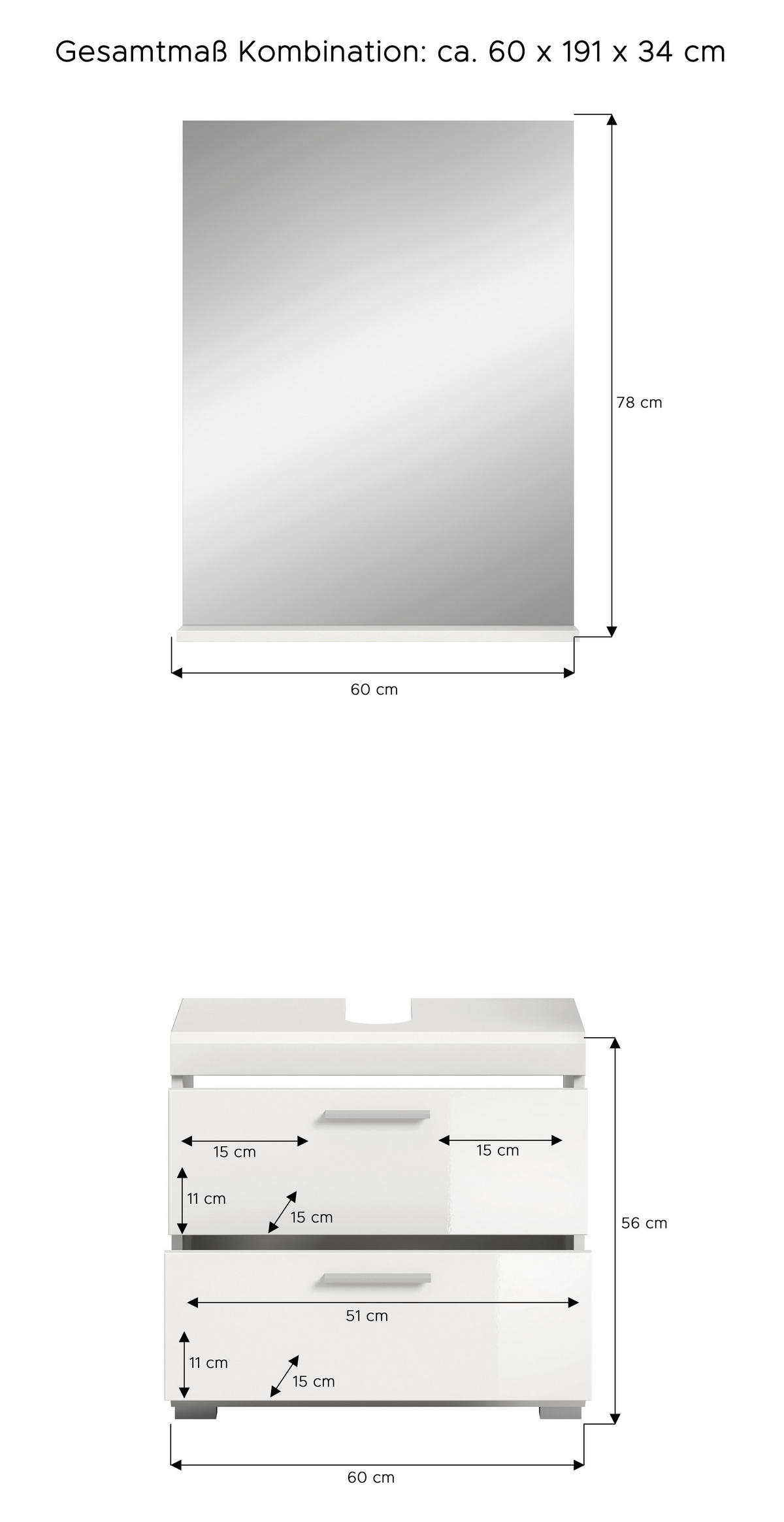 Badezimmer-Set Scout weiß weiß Hochglanz B/H/T: ca. 60x191x37 cm Scout - weiß (60,00/191,00/37,00cm) - xonox.home