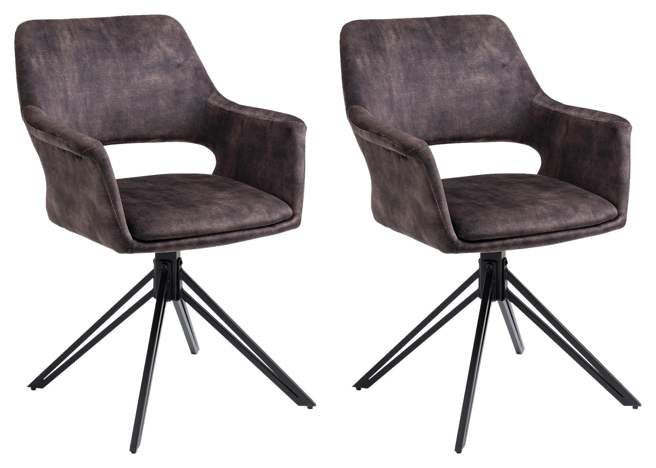 Stuhl ESTELLE  2er-Set anthrazit Vintage schwarz Stoff Metall ESTELLE  2er-Set - schwarz/anthrazit - byLIVING