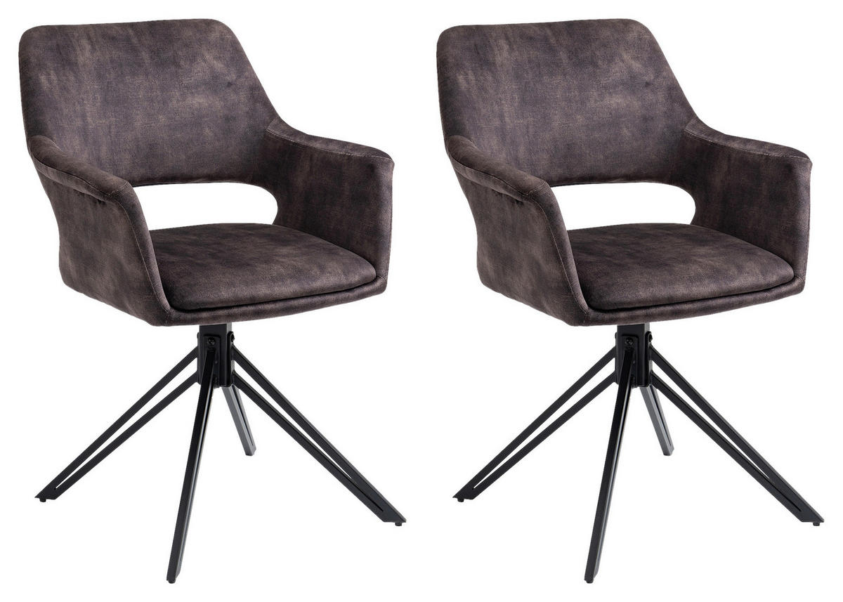Stuhl ESTELLE  2er-Set anthrazit Vintage schwarz Stoff Metall ESTELLE  2er-Set - schwarz/anthrazit - byLIVING