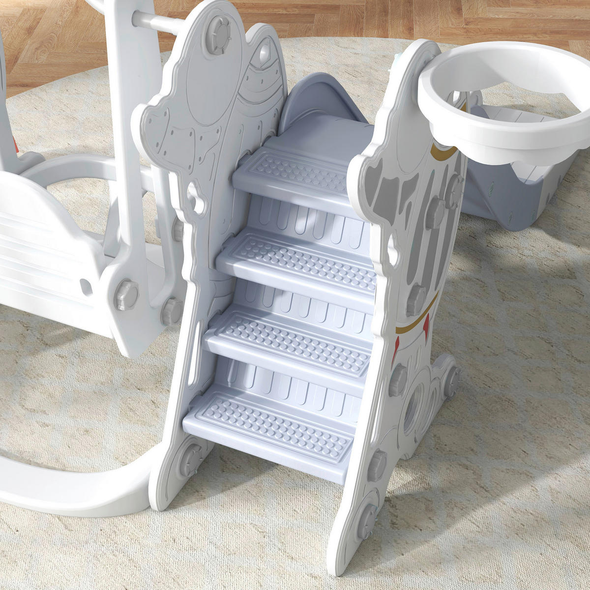 AIYAPLAY Outdoor-Spielzeug grau B/H/L: ca. 185x150x92 cm Kinderschaukel_&_Kinderrutsche_Set - grau (92,00/185,00/150,00cm) - AIYAPLAY