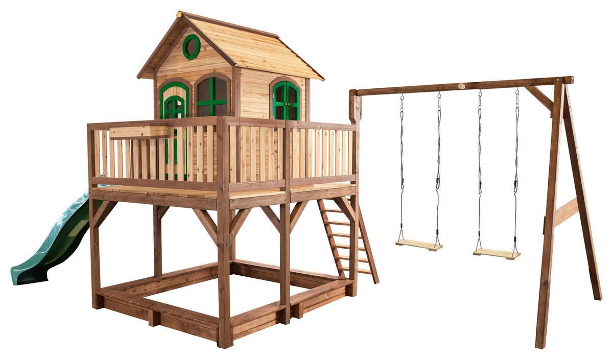 AXI Spielhaus Liam braun B/H/L: ca. 613x291x277 cm Liam - braun/grün (277,00/613,00/291,00cm) - AXI