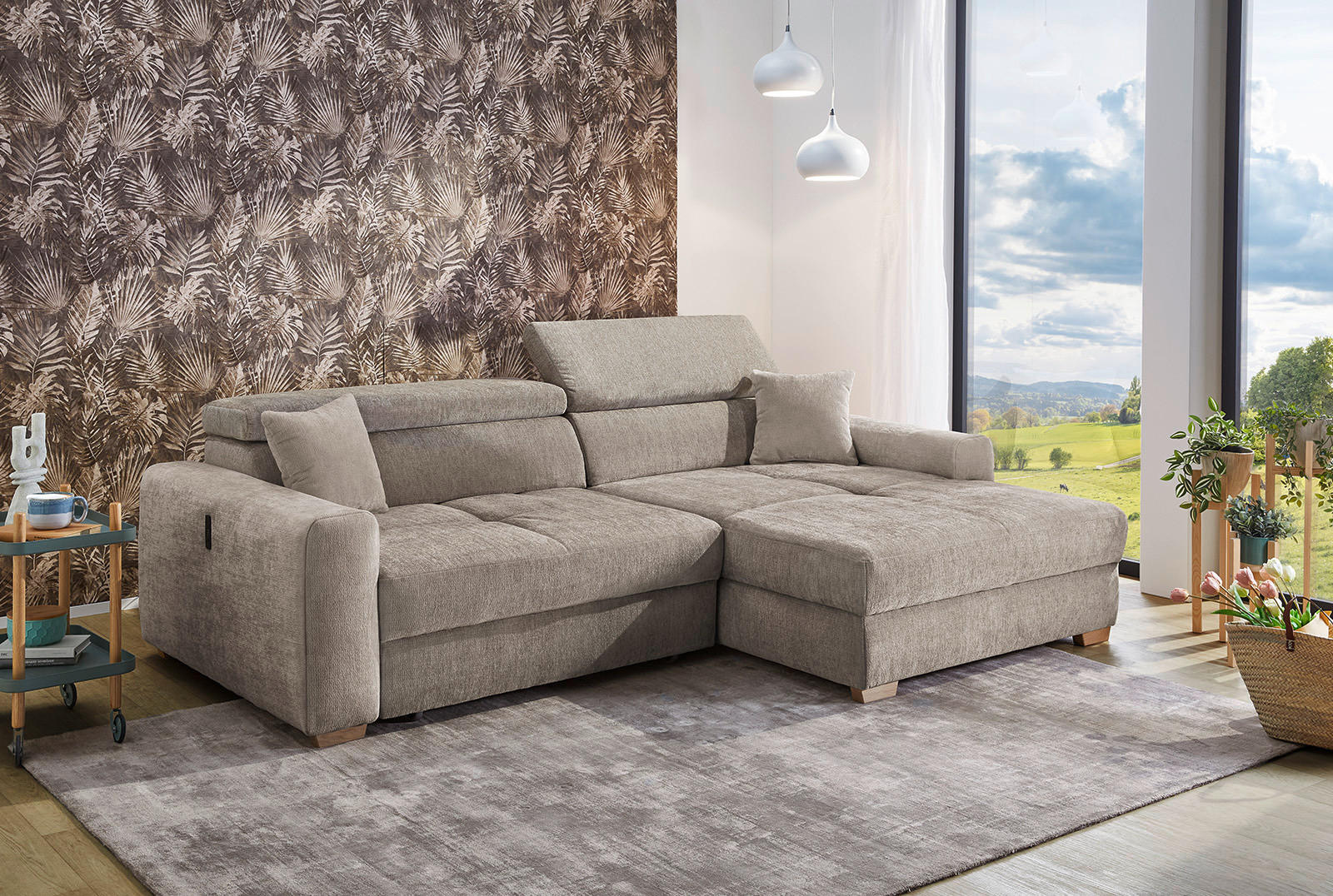 Funktionsecke taupe Flachgewebe B/H/T: ca. 277x109x187 cm Slider_Funktionsecke - Eiche/taupe (277,00/109,00/187,00cm)