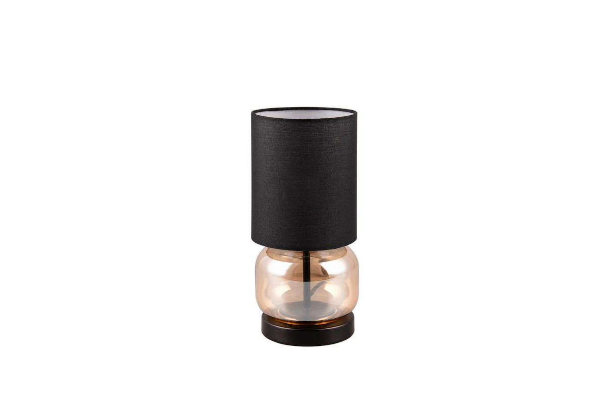 Reality Tischleuchte schwarz Metall Stoff Glas H/D: ca. 28,5x13,5 cm E27 1 Brennstellen Tischleuchte_Elio - schwarz (13,50/28,50cm) - Reality