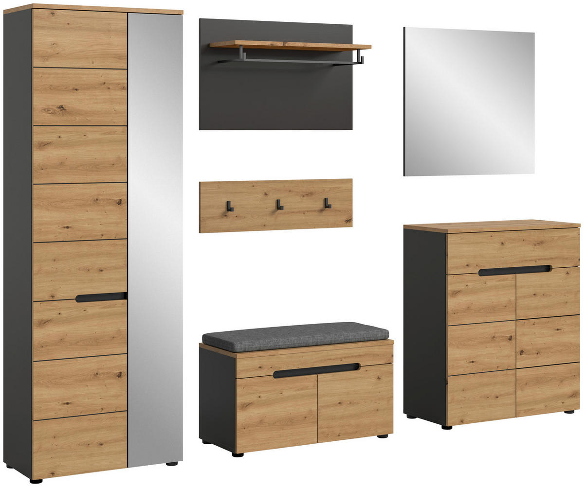 Garderobe Canu basaltgrau Nachbildung Artisan Nachbildung B/H/T: ca. 255x190x37 cm Canu - basaltgrau (255,00/190,00/37,00cm) - xonox.home