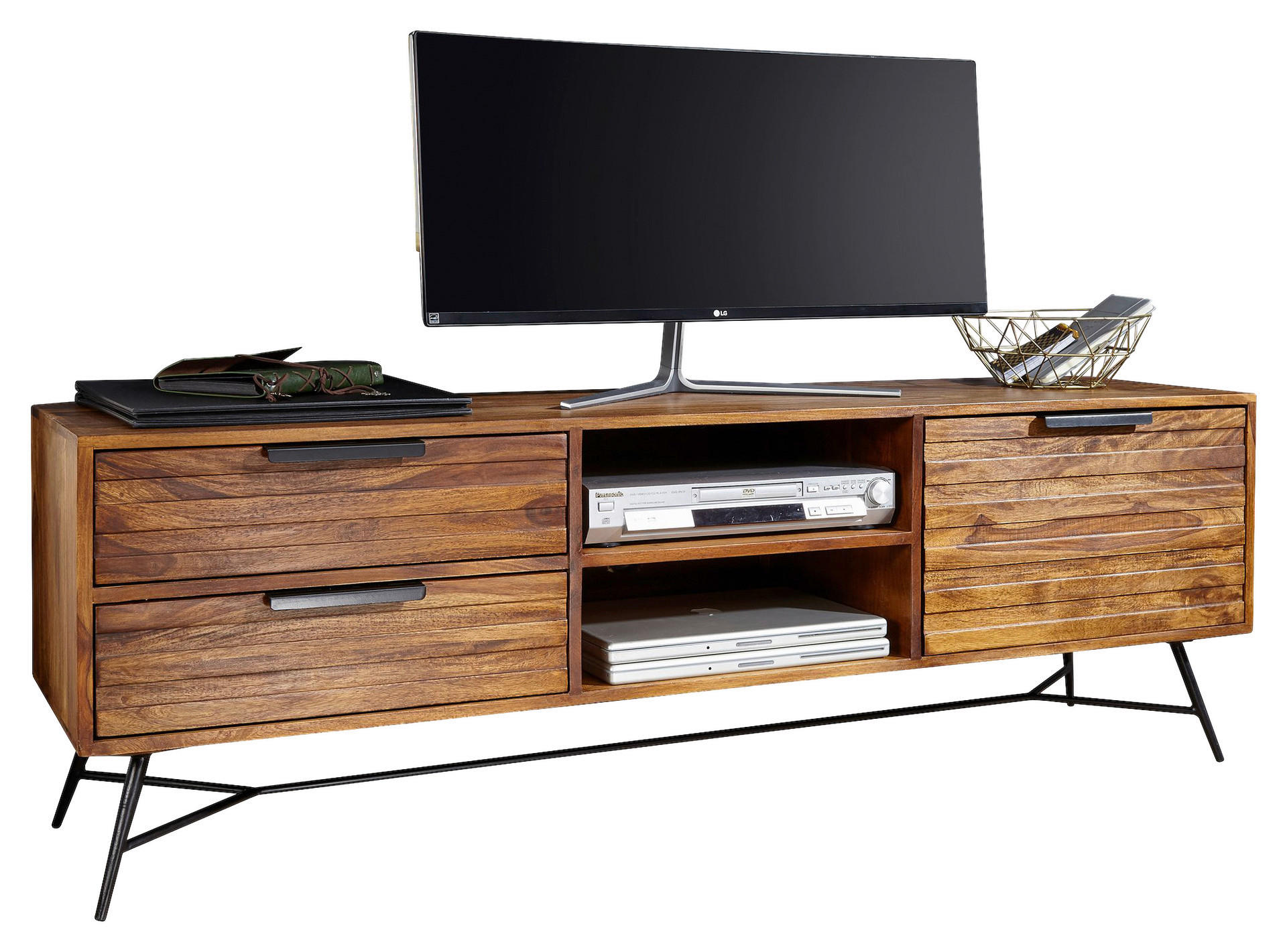 Lowboard natur schwarz lackiert B/H/T: ca. 160x54x40 cm Lowboard - natur/schwarz (160,00/54,00/40,00cm) - Wohnling