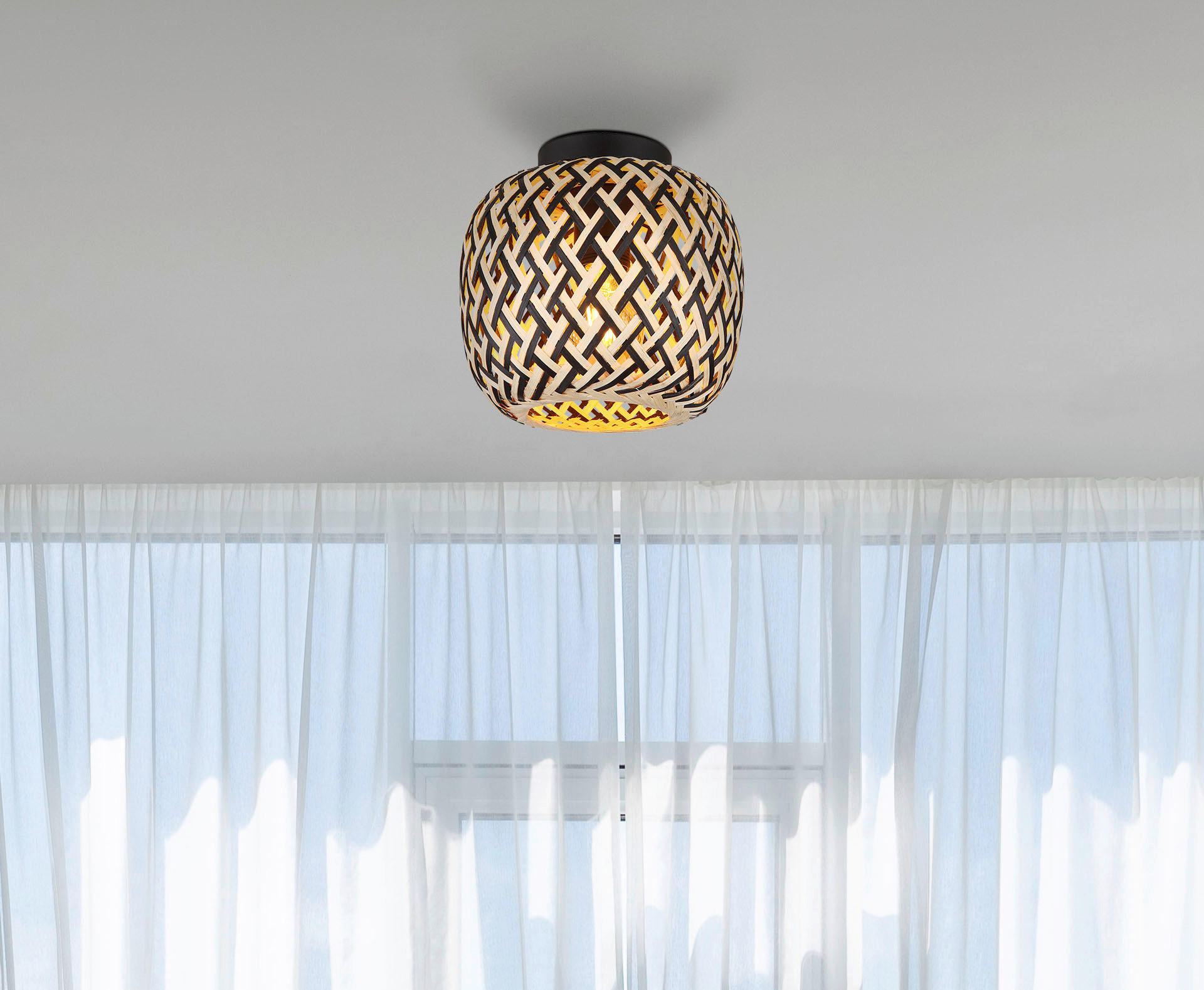 GLOBO Deckenleuchte schwarz natur Metall H/D: ca. 19,5x20 cm E27 1 Brennstellen COLLY - natur/schwarz (20,00/19,50cm) - GLOBO