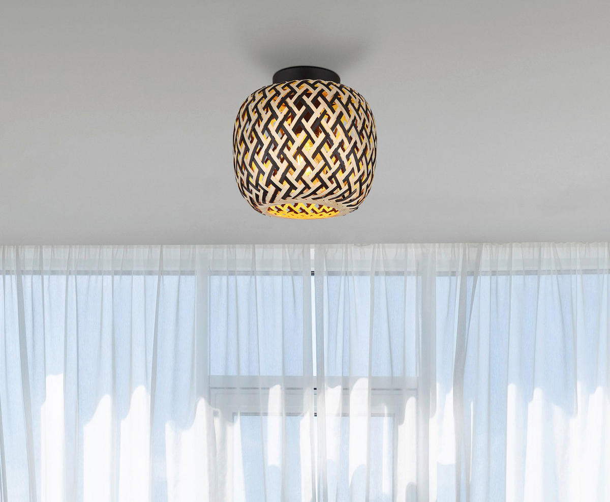 GLOBO Deckenleuchte schwarz natur Metall H/D: ca. 19,5x20 cm E27 1 Brennstellen COLLY - natur/schwarz (20,00/19,50cm) - GLOBO
