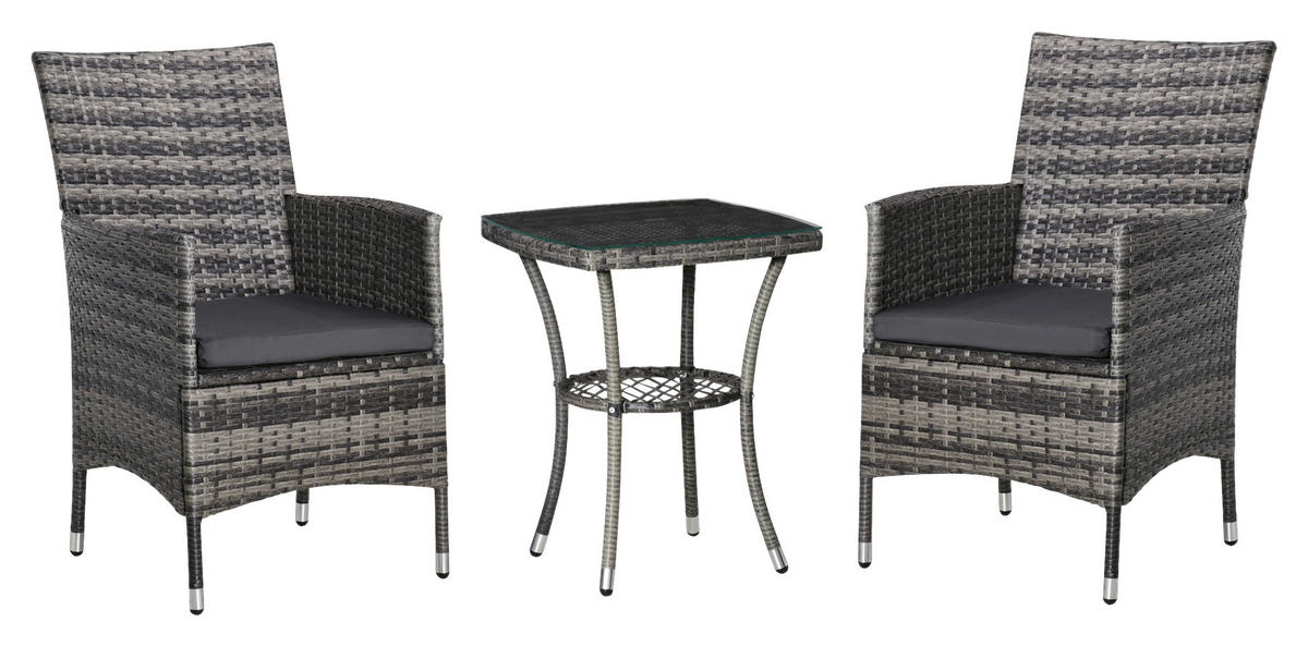 Outsunny Sitzgruppe dunkelgrau Polyrattan B/H/L: ca. 58,5x60x89,5 cm Gartenmöbel-Set - dunkelgrau (89,50/58,50/60,00cm) - Outsunny