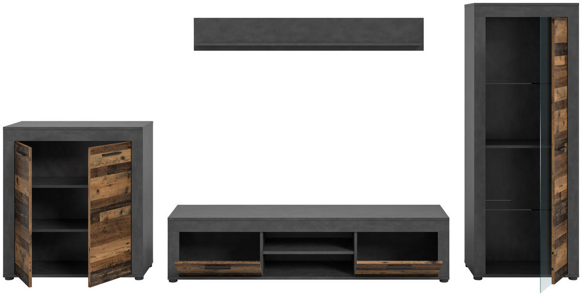 Wohnwand Jam Matera Nachbildung Old Wood Nachbildung B/H/T: ca. 159x330x35 cm Jam - (159,00/330,00/35,00cm) - xonox.home