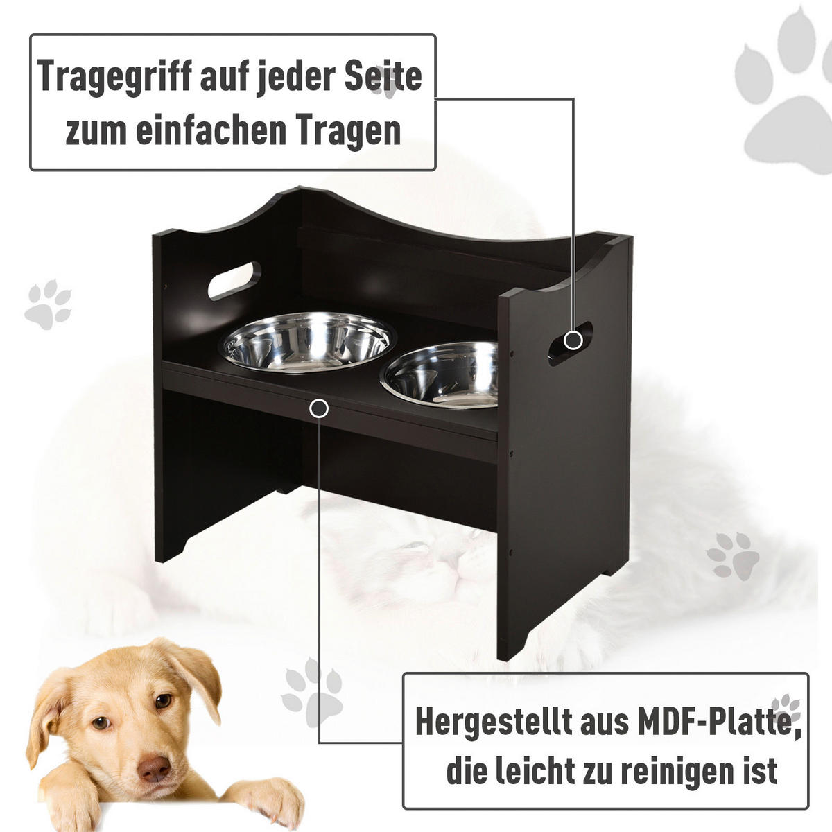 PawHut Futterstation dunkelbraun MDF B/H/T: ca. 54x47x32 cm Futterstation - dunkelbraun (54,00/47,00/32,00cm) - PawHut