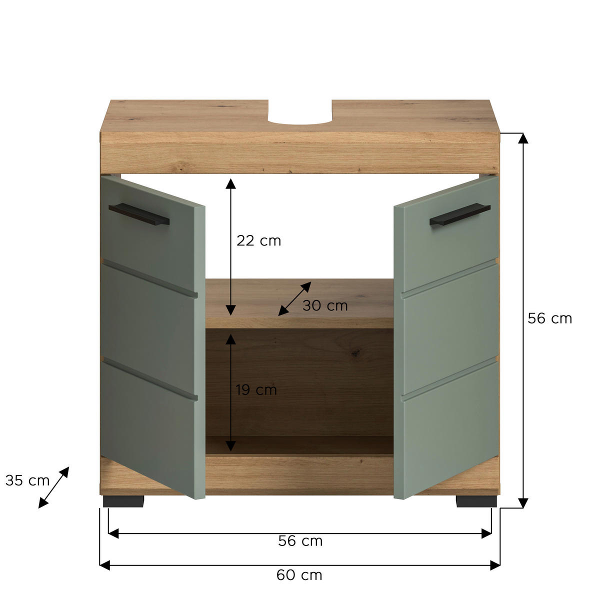 Waschbeckenunterschrank Scout Eiche Artisan Nachbildung salbei Nachbildung B/H/T: ca. 60x56x34 cm Scout - Eiche/salbei (60,00/56,00/34,00cm) - xonox.home