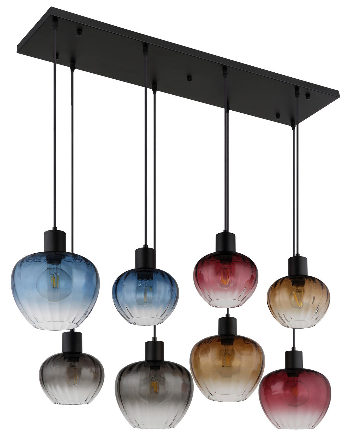 GLOBO Pendelleuchte TOY 30140817 bunt schwarz Metall Glas B/H/L: ca. 110x120x42 cm E27 8 Brennstellen TOY - bunt/schwarz (42,00/110,00/120,00cm) - GLOBO
