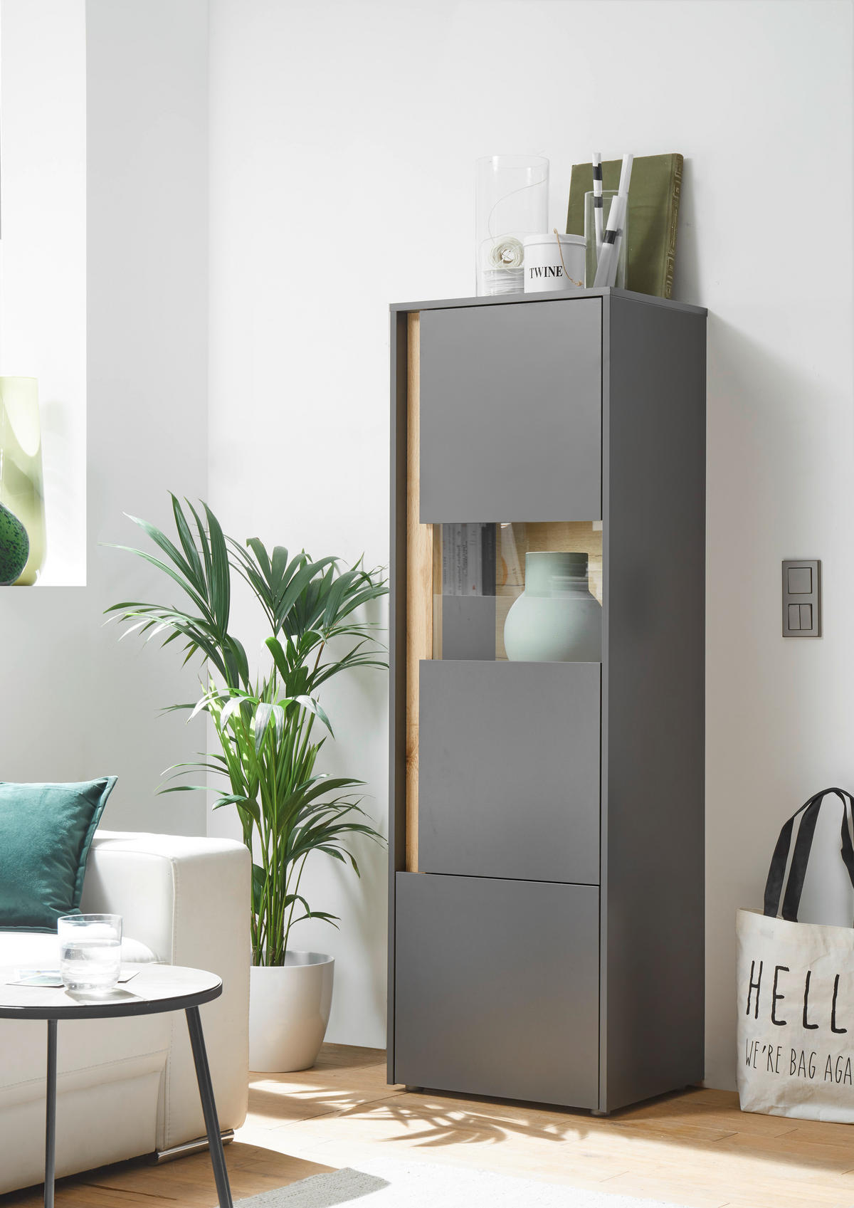 Standvitrine City Eiche Wotan Nachbildung anthrazit B/H/T: ca. 50x155x40 cm City - Eiche/anthrazit (50,00/155,00/40,00cm)