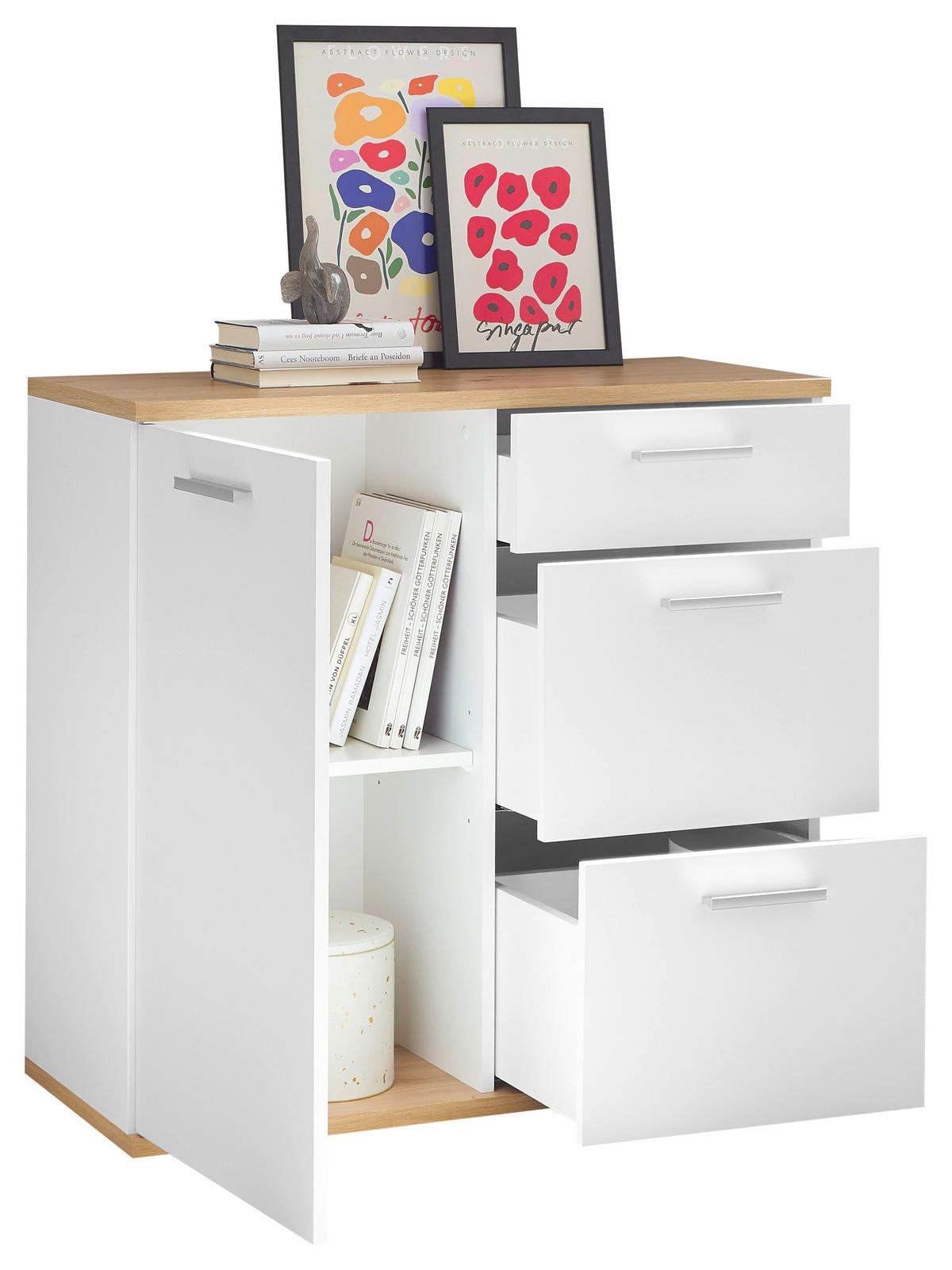 Kommode BC 1035 weiß Eiche Artisan Nachbildung B/H/T: ca. 96x86x38 cm BC 1035 - Eiche/weiß (96,00/86,00/38,00cm)