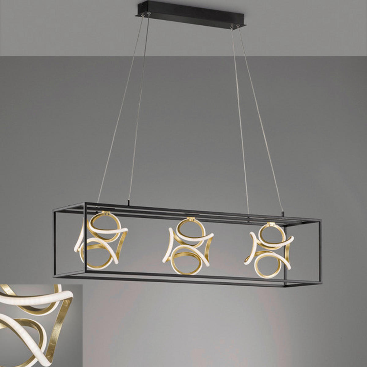 Fischer & Honsel LED-Pendelleuchte 60404 schwarz gold Metall B/H/T: ca. 108x160x26 cm 3.0 Brennstellen Gesa - gold/schwarz (108,00/160,00/26,00cm) - Fischer & Honsel
