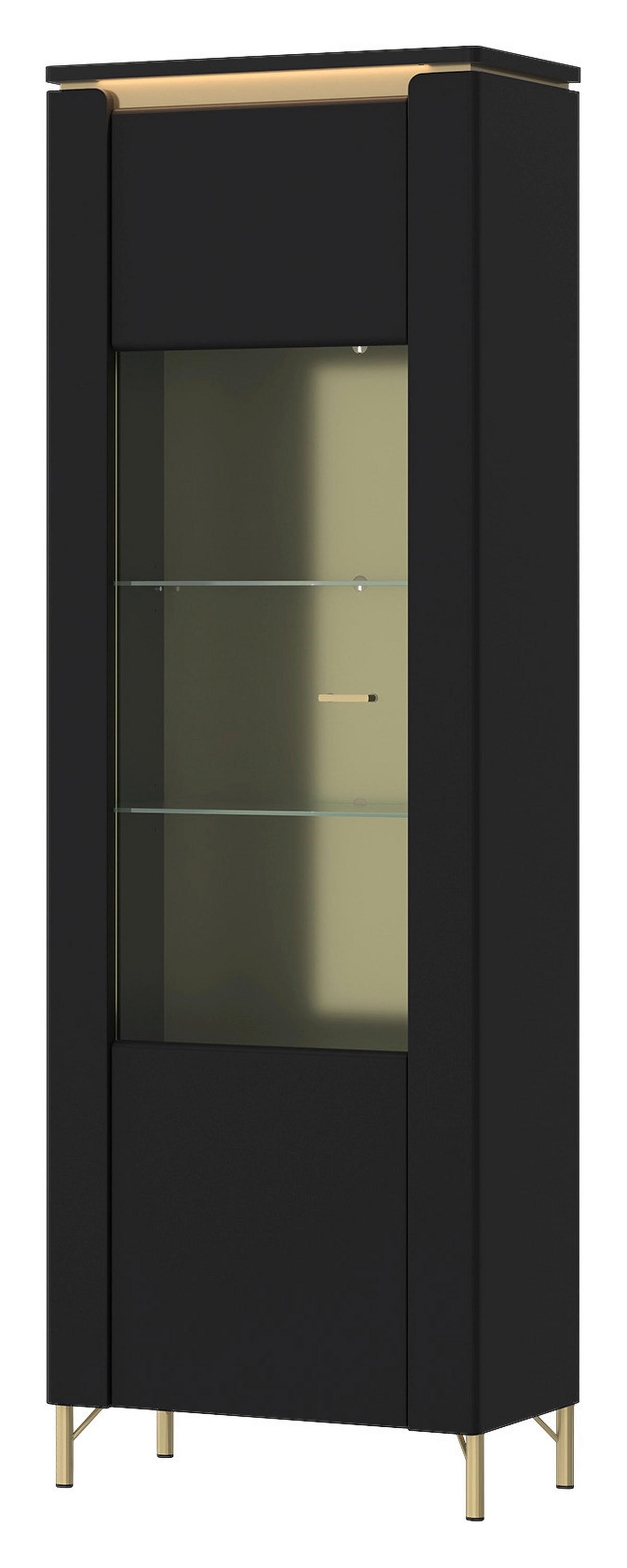 Vitrine Norica schwarz matt gold Optik B/H/T: ca. 66x201x40 cm Norica - gold/schwarz (66,00/201,00/40,00cm)