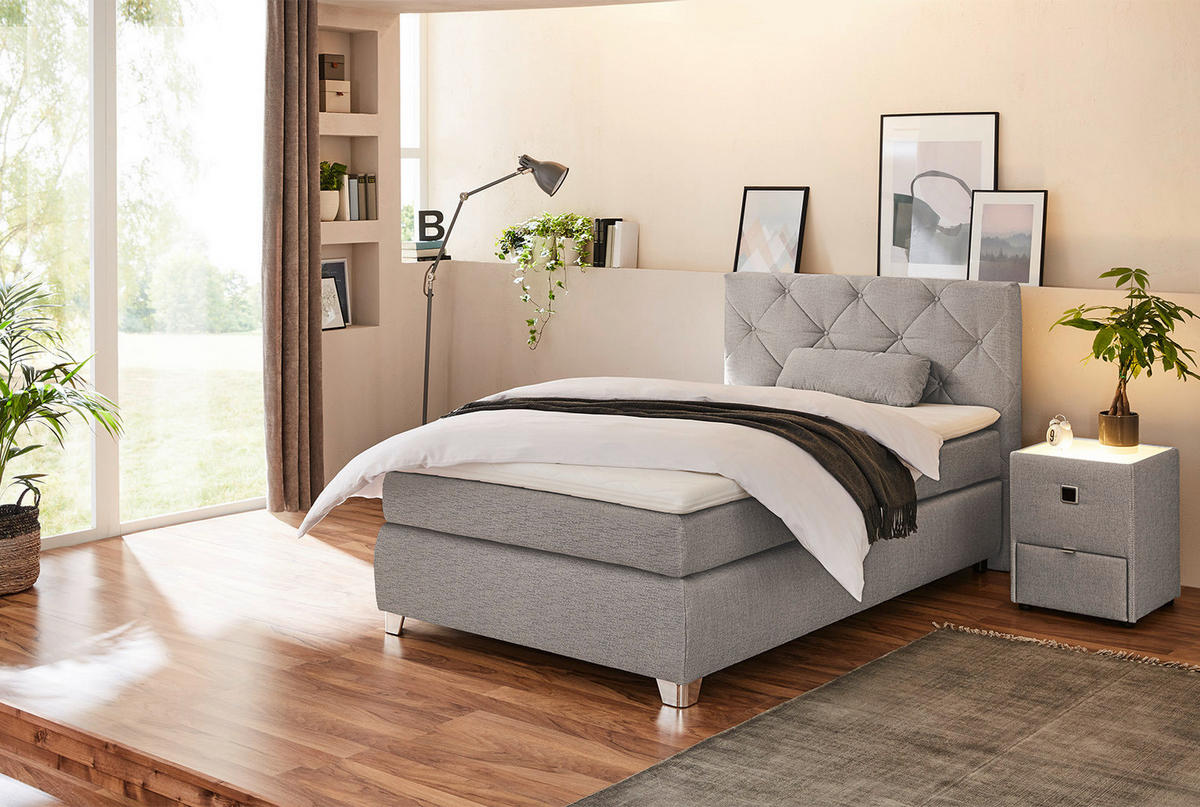 Boxspringbett  beige Flachgewebe Liegefläche B/L: ca. 120x200 cm Finja_H3_Boxspringbett - beige/weiß (129,00/106,00/213,00cm)