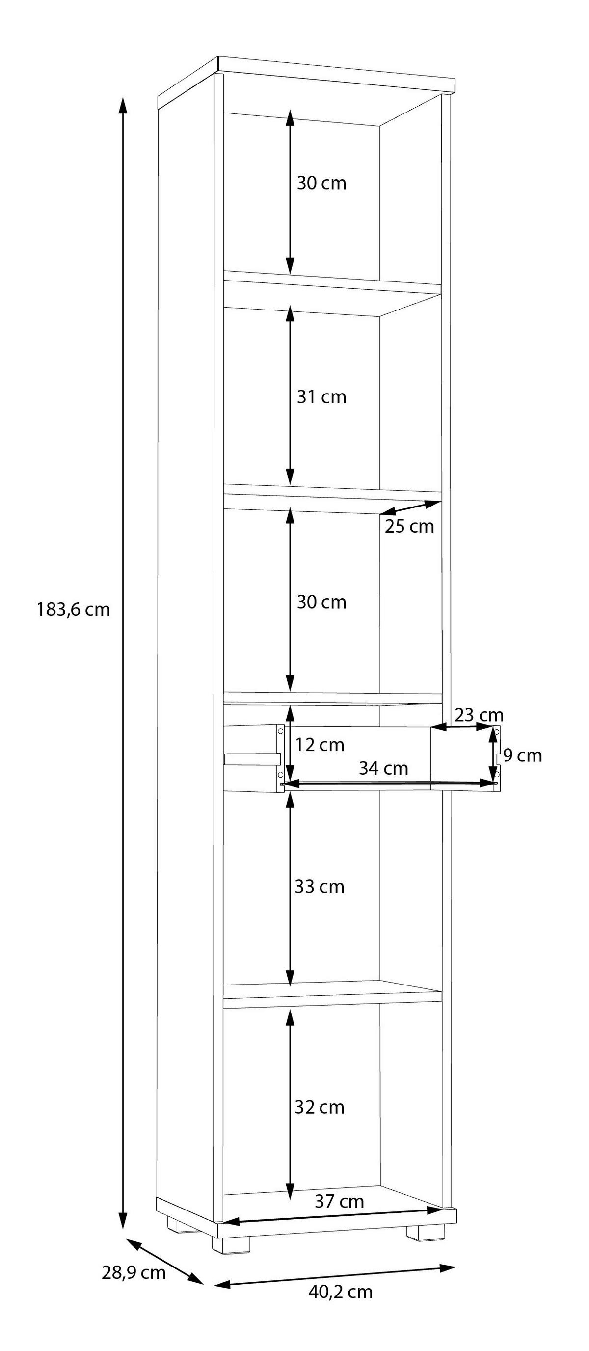 Hochschrank  Eiche Artisan Nachbildung salbei B/H/T: ca. 40x184x29 cm Champ_Hochschrank CMPS712-M934 - Eiche/salbei (40,00/184,00/29,00cm)