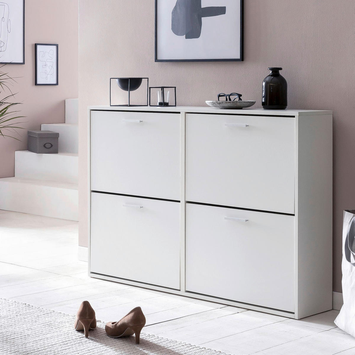 Schuhschrank weiß weiß B/H/T: ca. 120x81x24 cm Schuhschrank - weiß (120,00/81,00/24,00cm) - Wohnling