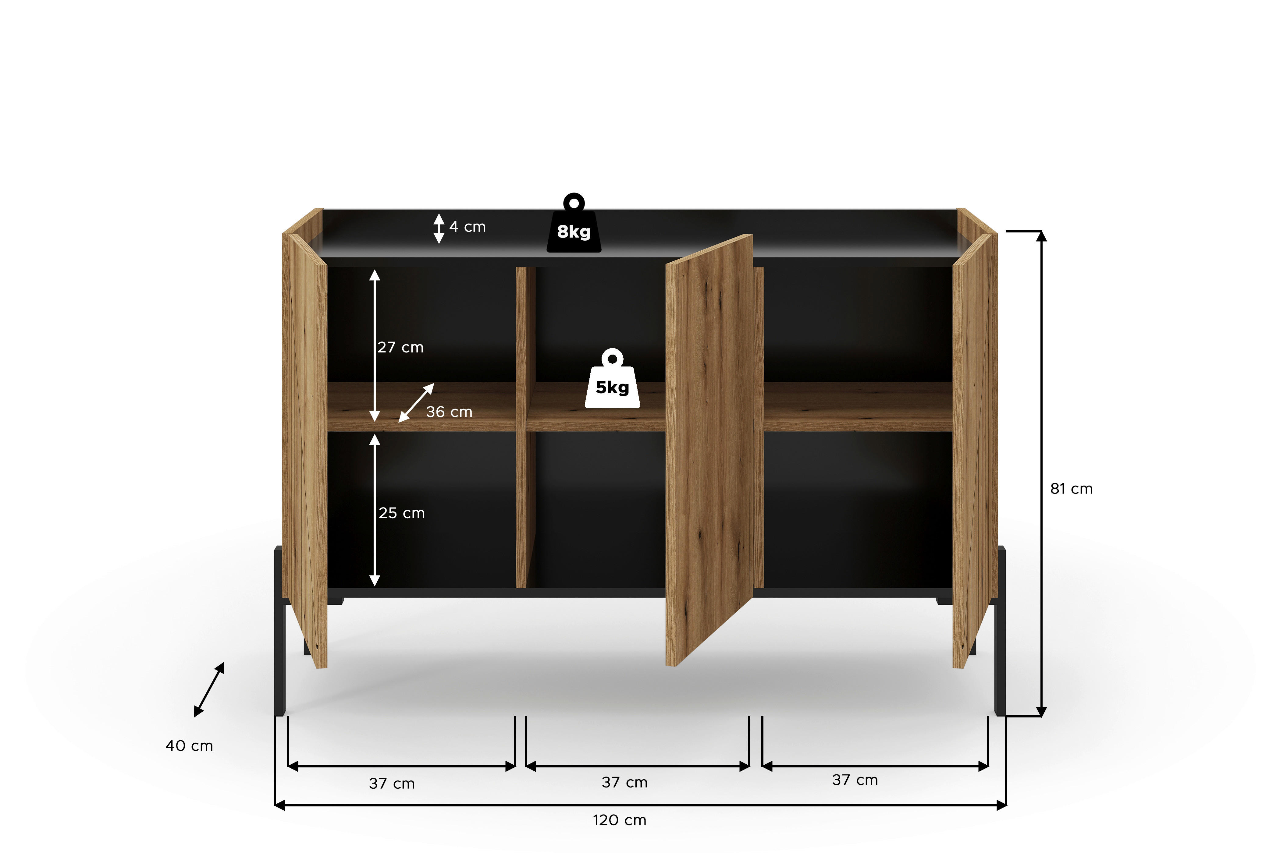 Thumbnail - Sideboard Neo Evoke Oak Nachbildung schwarz B/H/T: ca. 120x81x40 cm
