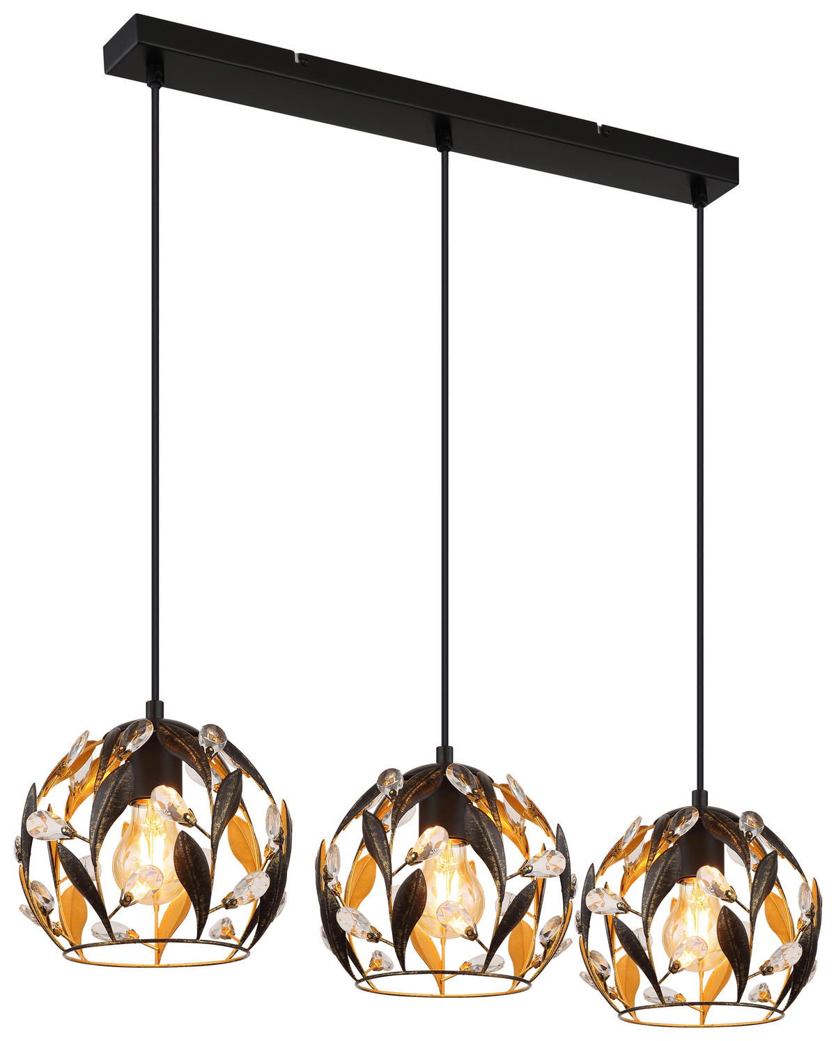 GLOBO Pendelleuchte MIKA 15759-3H schwarz gold Metall B/H/L: ca. 20x150x74 cm E27 3 Brennstellen MIKA - gold/schwarz (74,00/20,00/150,00cm) - GLOBO