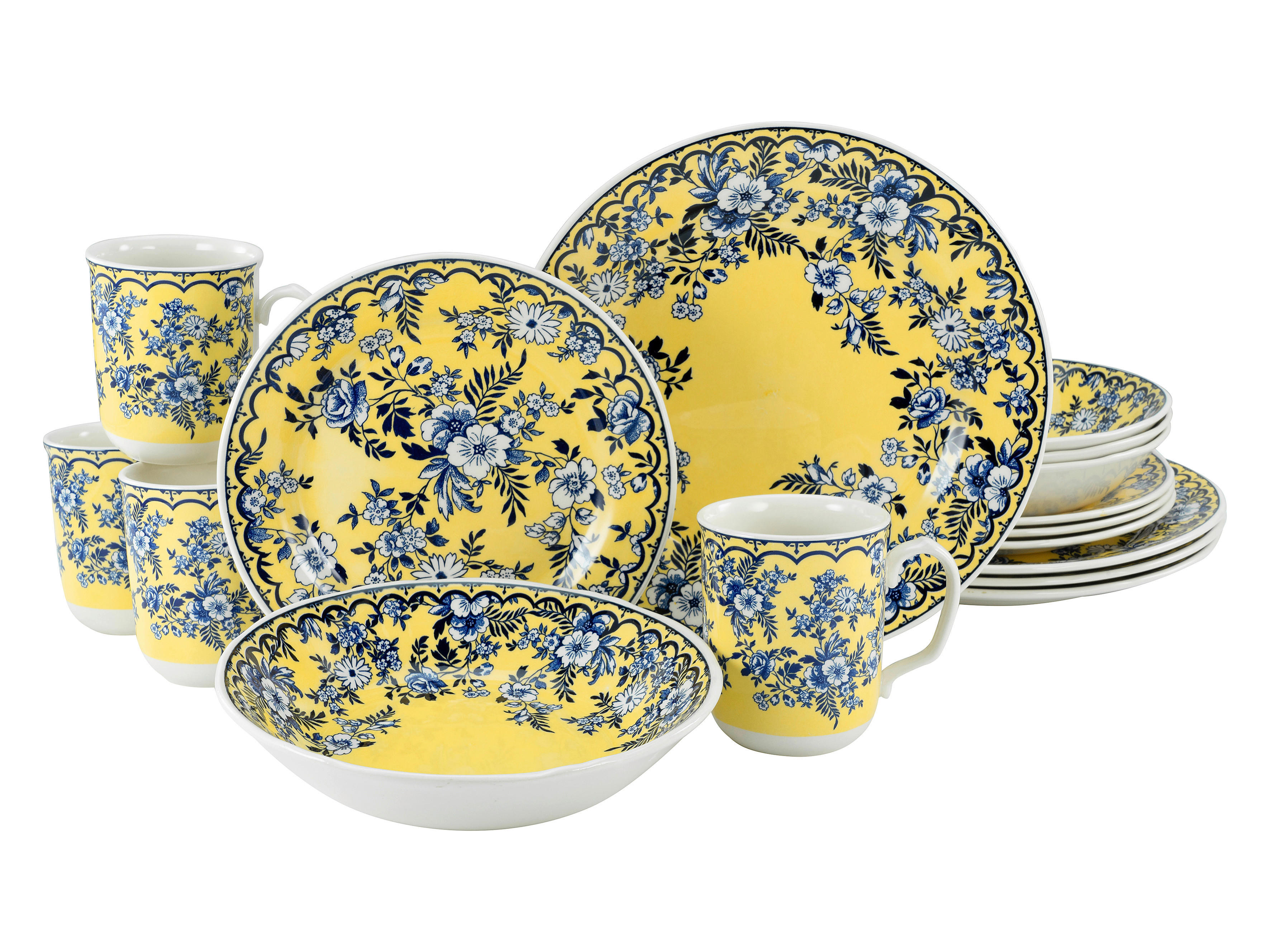 CreaTable Kombiservice Ming Flower gelb Steingut 16 tlg. Ming Flower - gelb - CreaTable