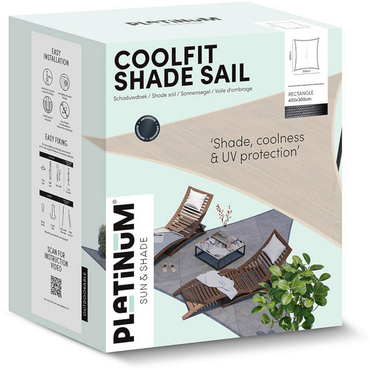 PLATINUM Sonnensegel Coolfit schwarz Polyethylen B/H/L: ca. 400x1x300 cm Coolfit - schwarz (300,00/400,00/1,00cm) - PLATINUM