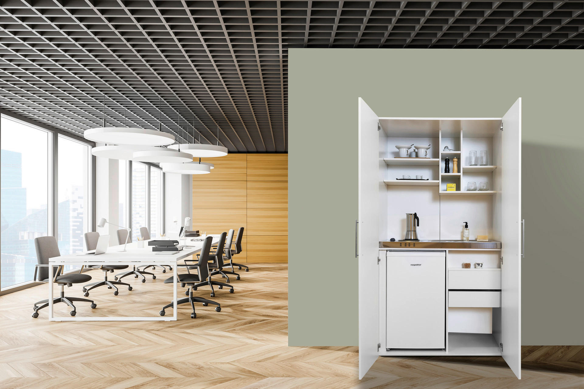 Respekta Schrankküche Economy weiß matt B/H/T: ca. 104x193x67 cm Economy - weiß (104,00/193,00/67,00cm) - Respekta