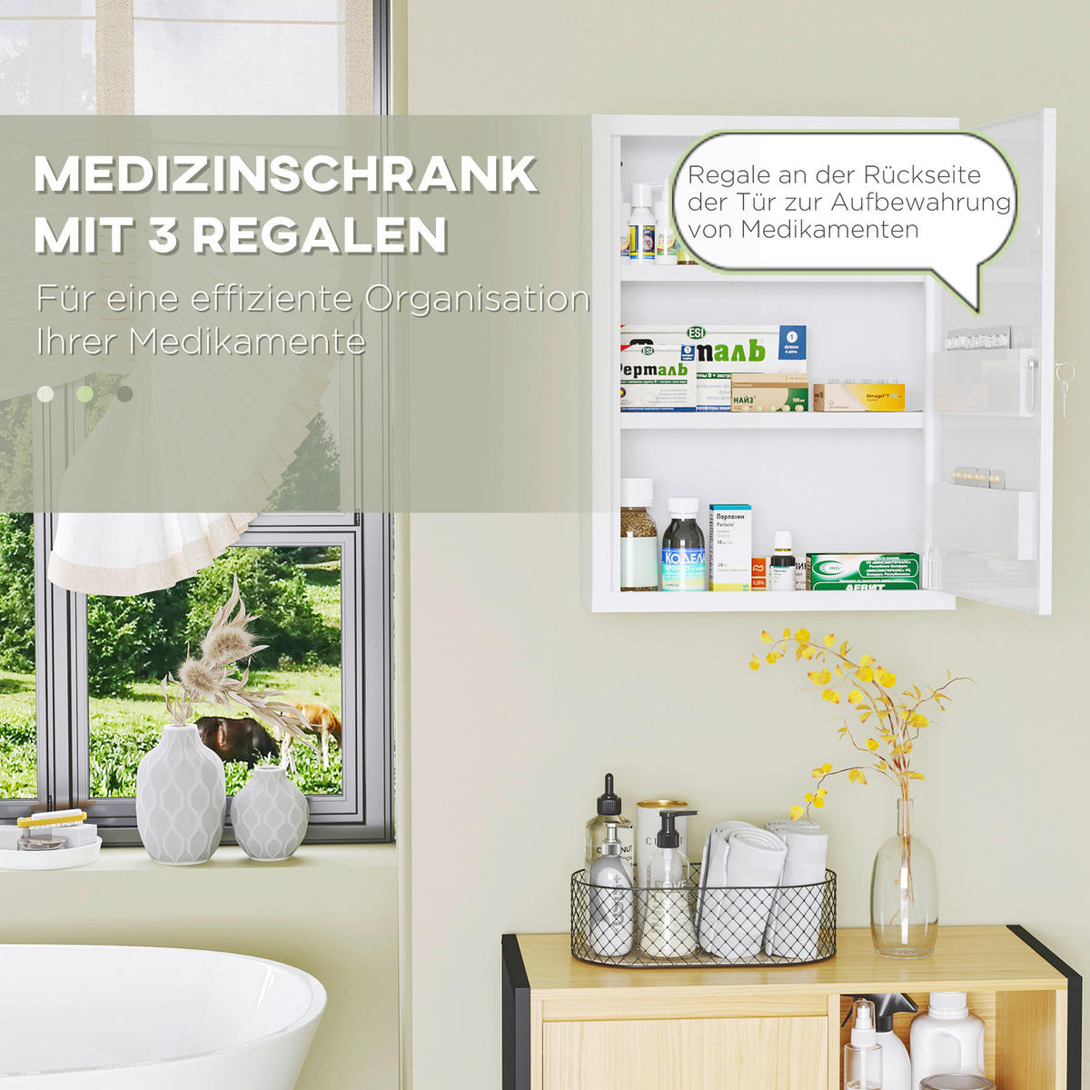 kleankin Medizinschrank weiß Polypropylen B/H/L: ca. 15x40x53,5 cm Medizinschrank - weiß (53,50/15,00/40,00cm) - kleankin