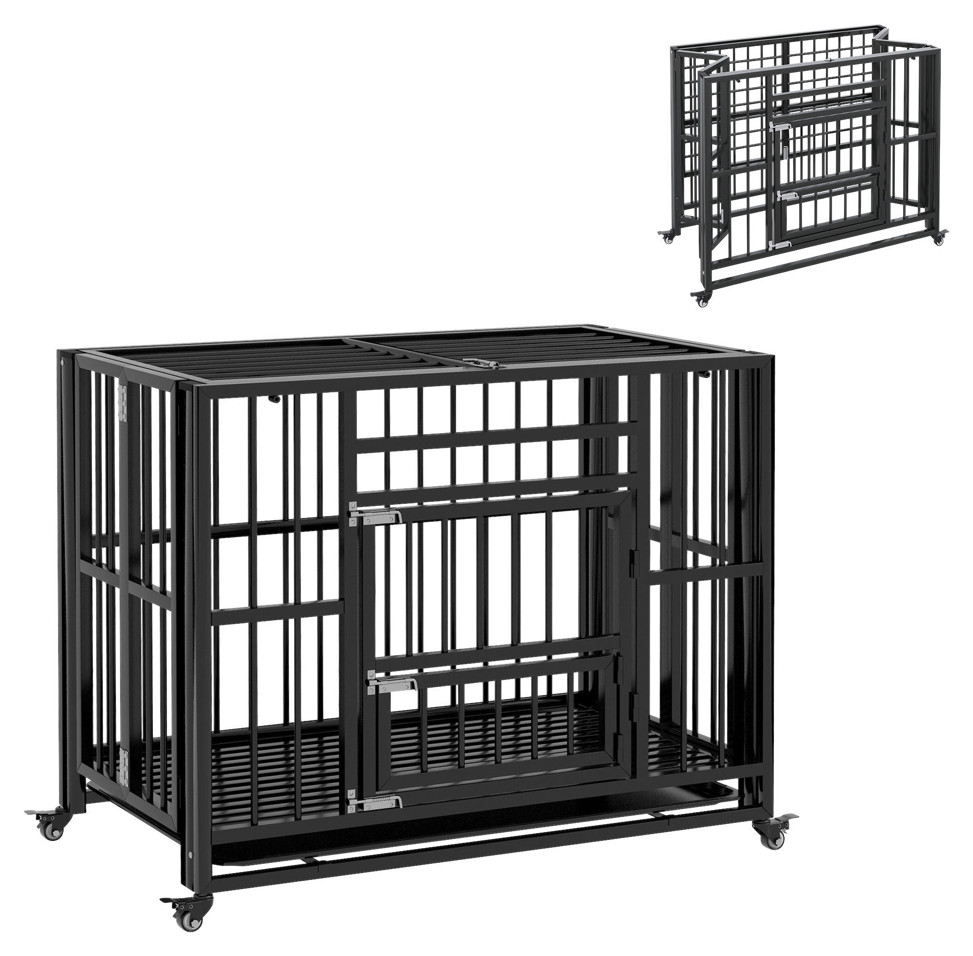 PawHut Hunde-Zubehör schwarz Edelstahl B/H/L: ca. 58x94x78 cm Hundekäfig - schwarz (78,00/58,00/94,00cm) - PawHut