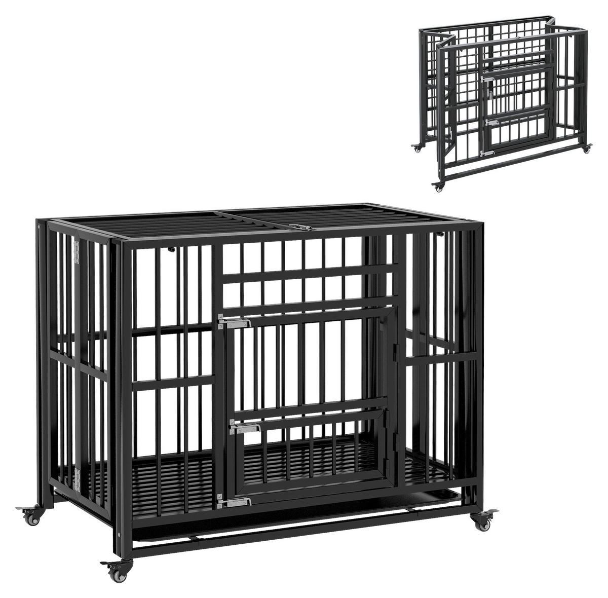 PawHut Hunde-Zubehör schwarz Edelstahl B/H/L: ca. 58x94x78 cm Hundekäfig - schwarz (78,00/58,00/94,00cm) - PawHut