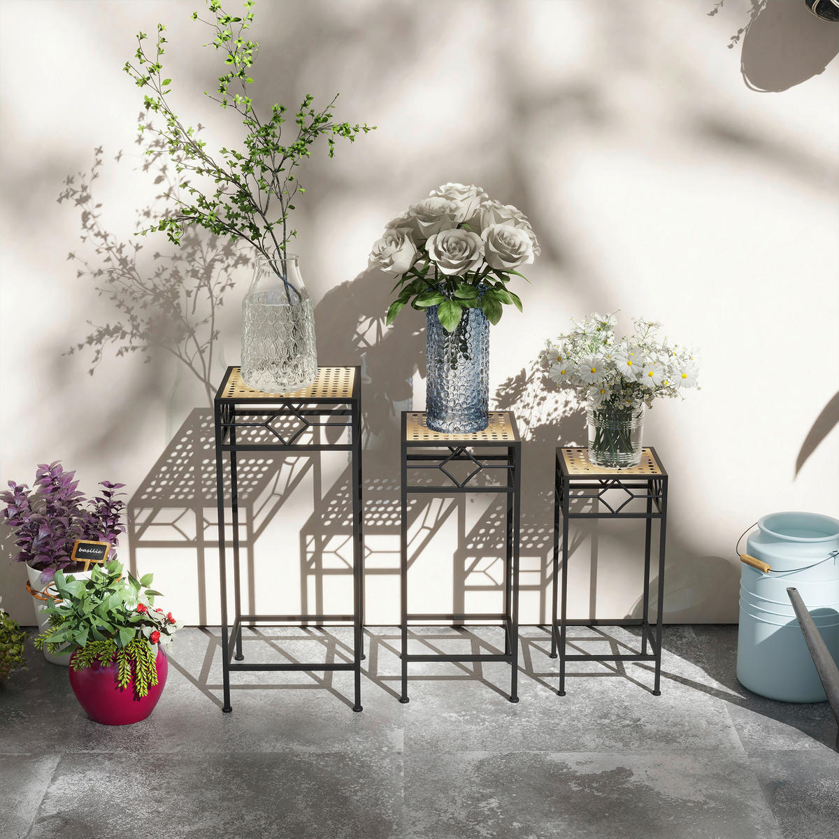 Outsunny Pflanzständer gold Edelstahl B/H/L: ca. 28x28x66 cm Blumenständer-Set - gold (66,00/28,00/28,00cm) - Outsunny