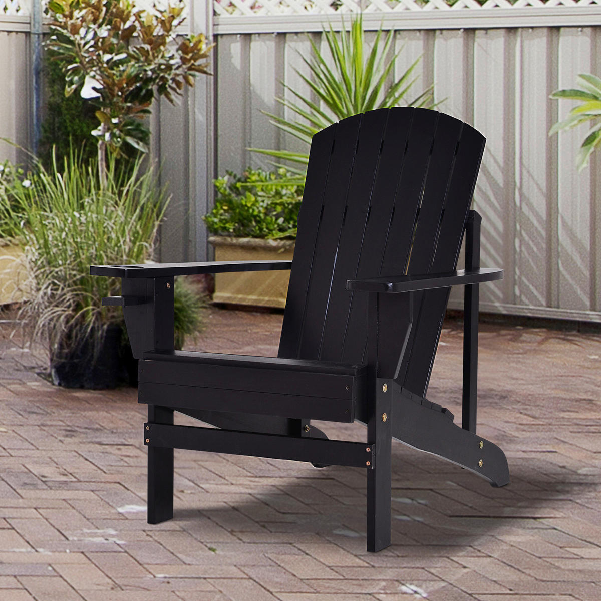 Outsunny Gartensessel schwarz Holz B/H/T: ca. 97x93x72 cm Gartenstuhl_aus_Massivholz - schwarz (97,00/93,00/72,00cm) - Outsunny