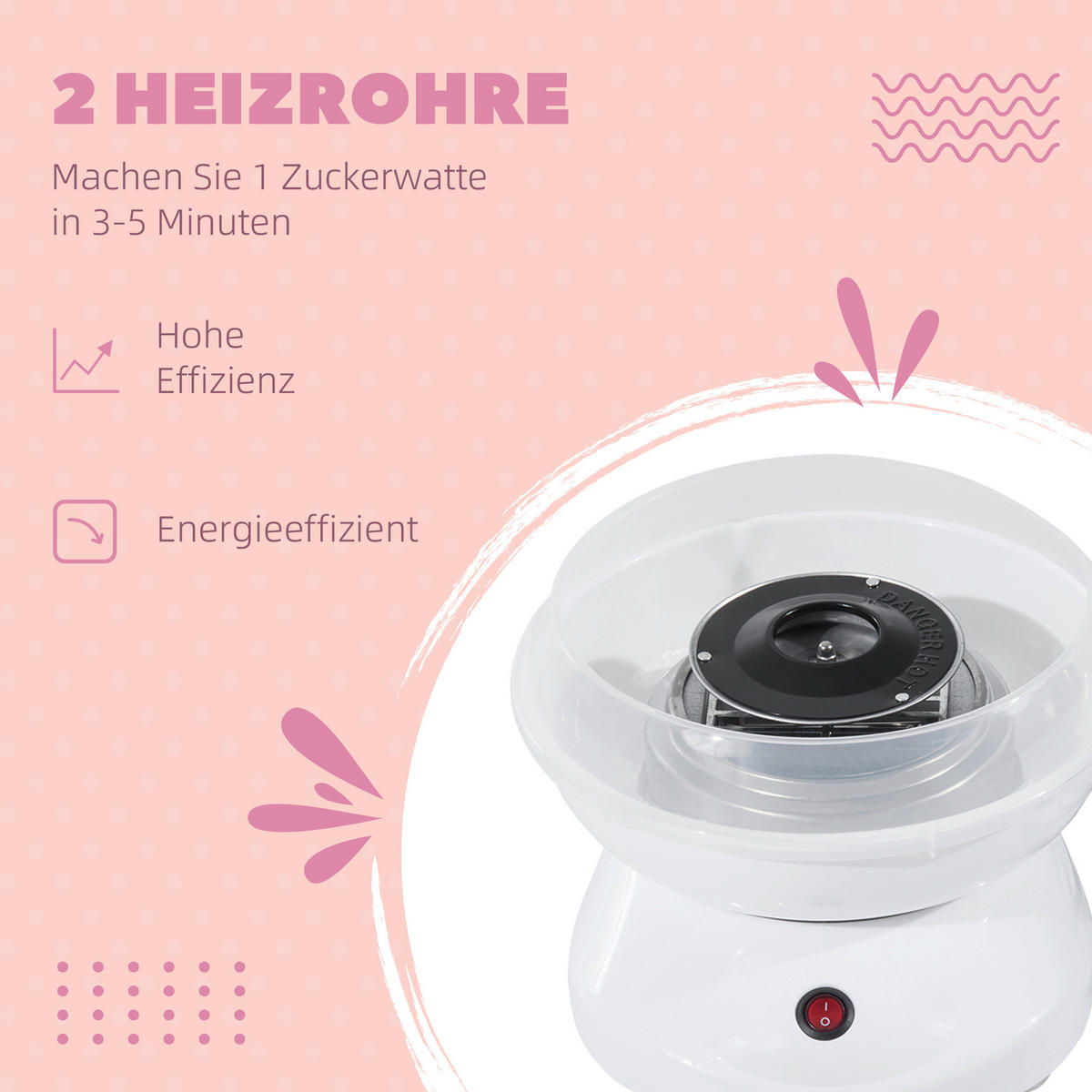 HOMCOM Küchengerät weiß Edelstahl Polypropylen B/H/L: ca. 26x27x18 cm Zuckerwattemaschine - weiß (18,00/26,00/27,00cm) - HOMCOM