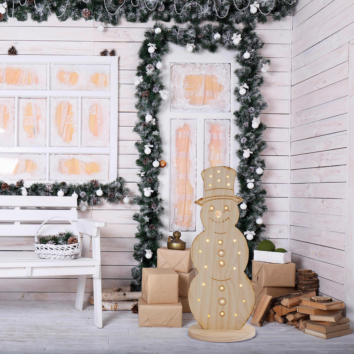 Näve Leuchten LED-Dekoleuchte Snowy natur Holz B/H/T: ca. 13x50x20 cm Snowy - natur (13,00/50,00/20,00cm) - Näve Leuchten