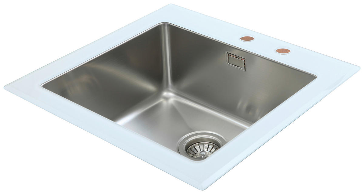 Respekta Einbauspüle New York 55 x 53 W weiß Glas Edelstahl B/H/T: ca. 55x21x53 cm New York 55 x 53 W - weiß (55,00/21,00/53,00cm) - Respekta