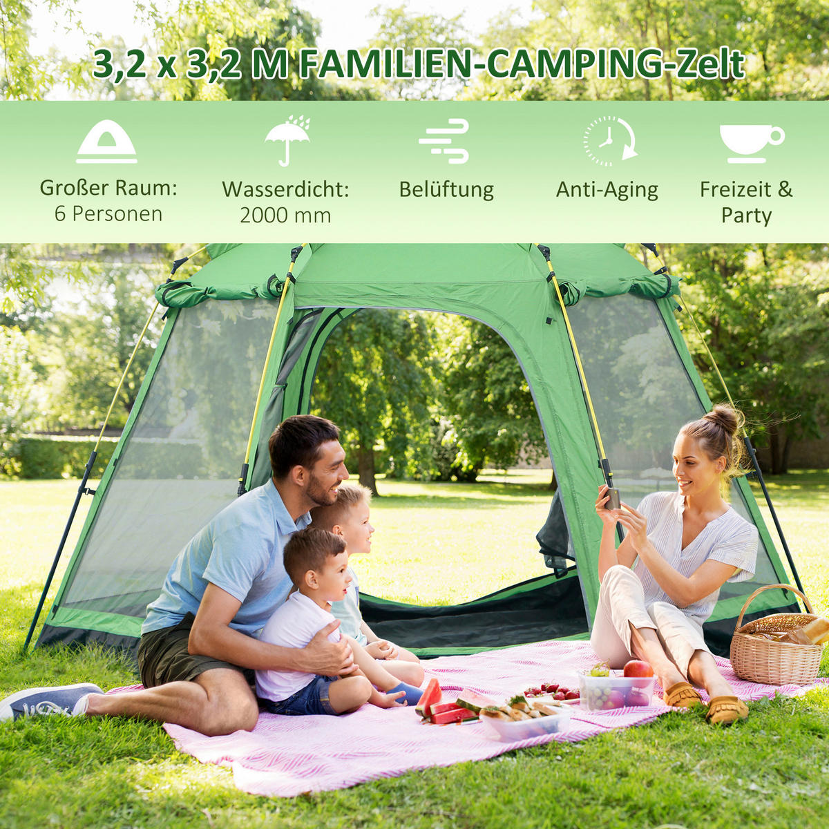 Outsunny Campingzelt B/H/L: ca. 320x180x320 cm Campingzelt - grün (320,00/320,00/180,00cm) - Outsunny