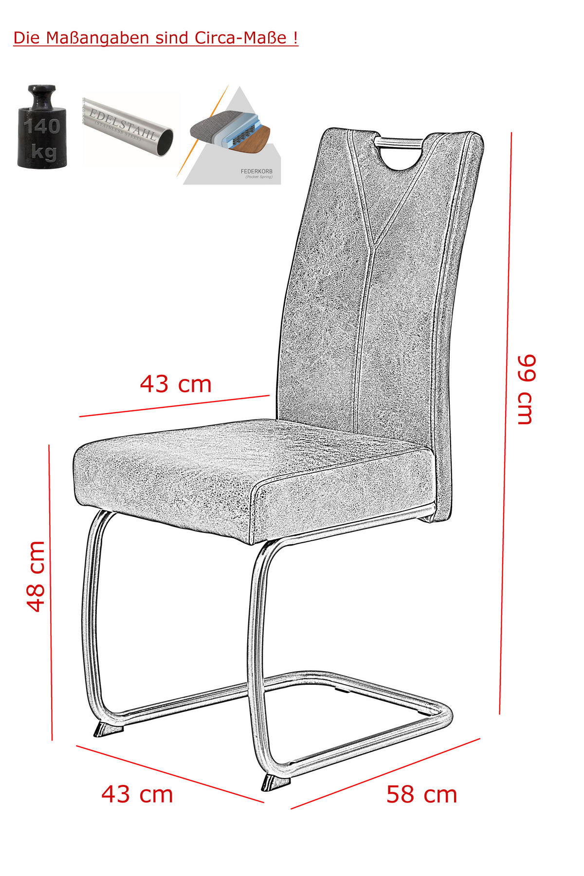 Schwingstuhl Sophie 2er Set anthrazit Vintage Microfaser B/H/T: ca. 43x99x58 cm Sophie 2er Set - anthrazit/Edelstahl (43,00/99,00/58,00cm) - Hela