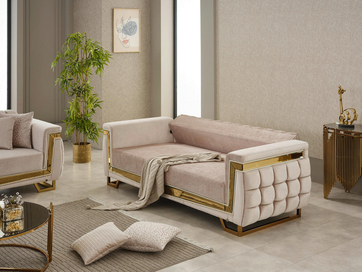 Sofa 3-2-1 Pera beige Webstoff Pera - gold/beige