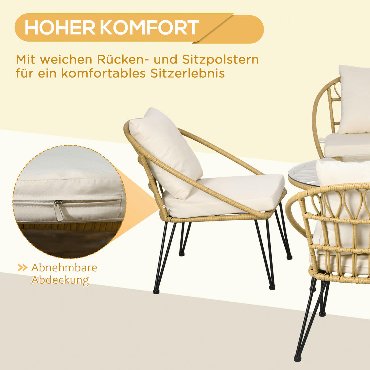 Outsunny Gartensitzgruppe 5tlg. beige Stahl B/H/L: ca. 82x50x82 cm Gartensitzgruppe 5tlg. - beige (82,00/82,00/50,00cm) - Outsunny