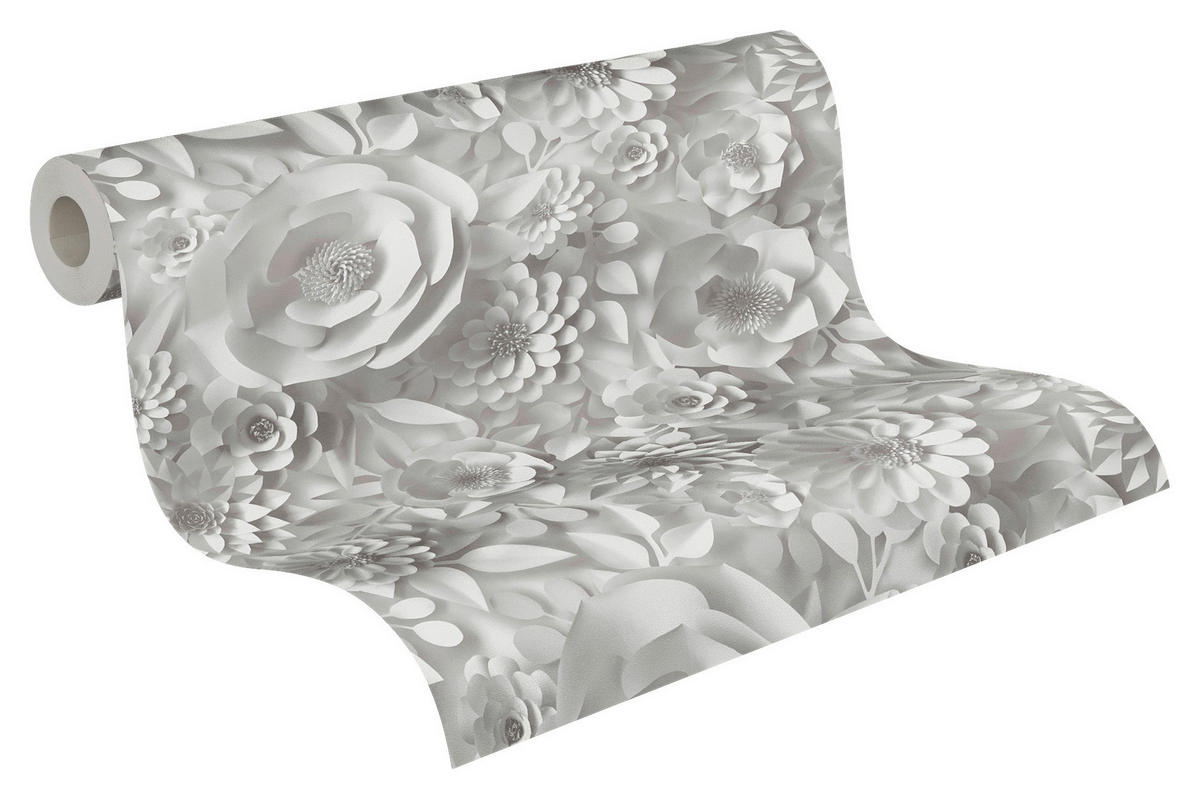 A.S.Creation Vliestapete Floral grau B/H: ca. 0,53x10,05 cm Tapete 3D in Grau - grau (0,53/10,05cm) - A.S.Creation